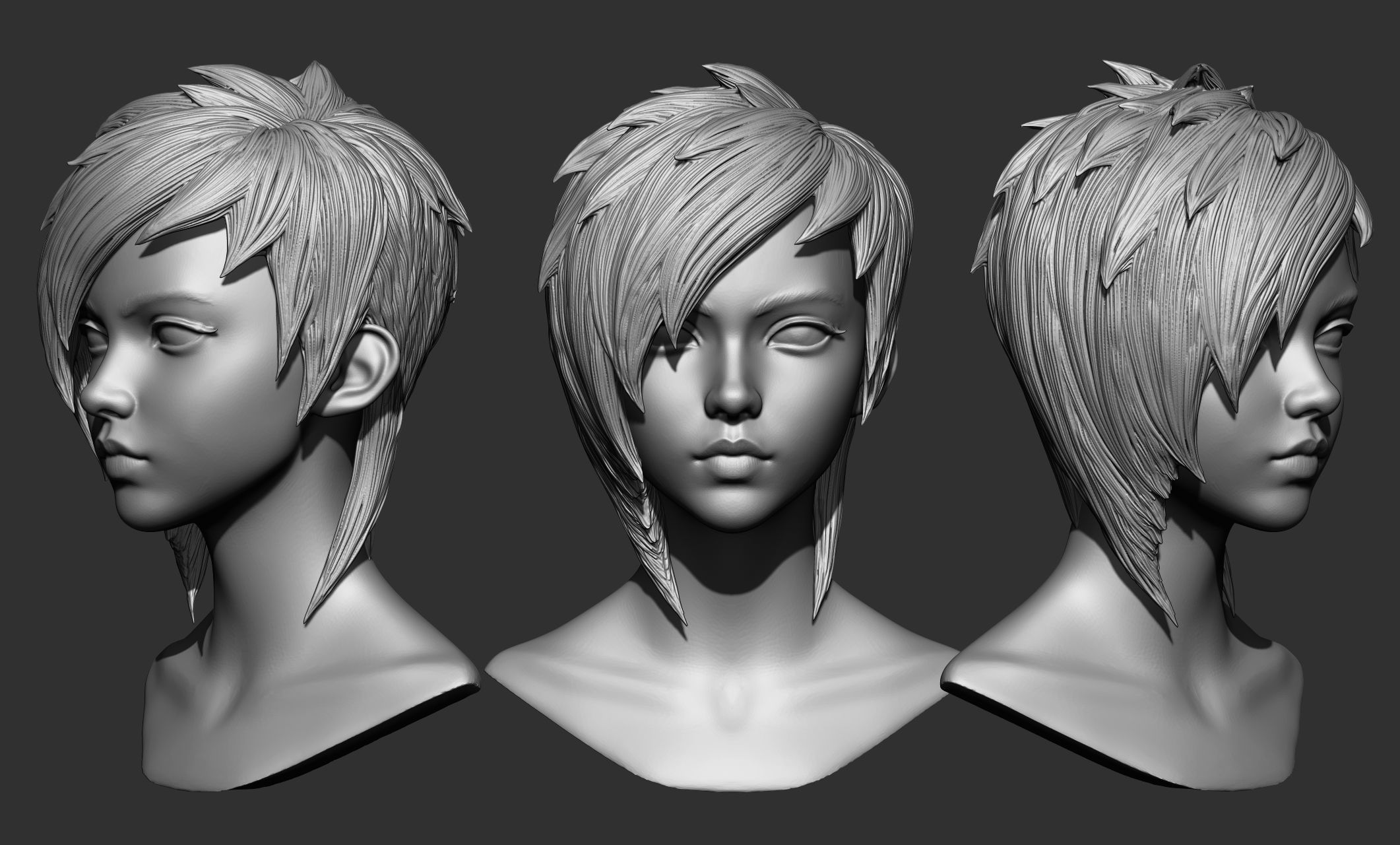 45 Female hair collection ZTL OBJ STL  3D model_20