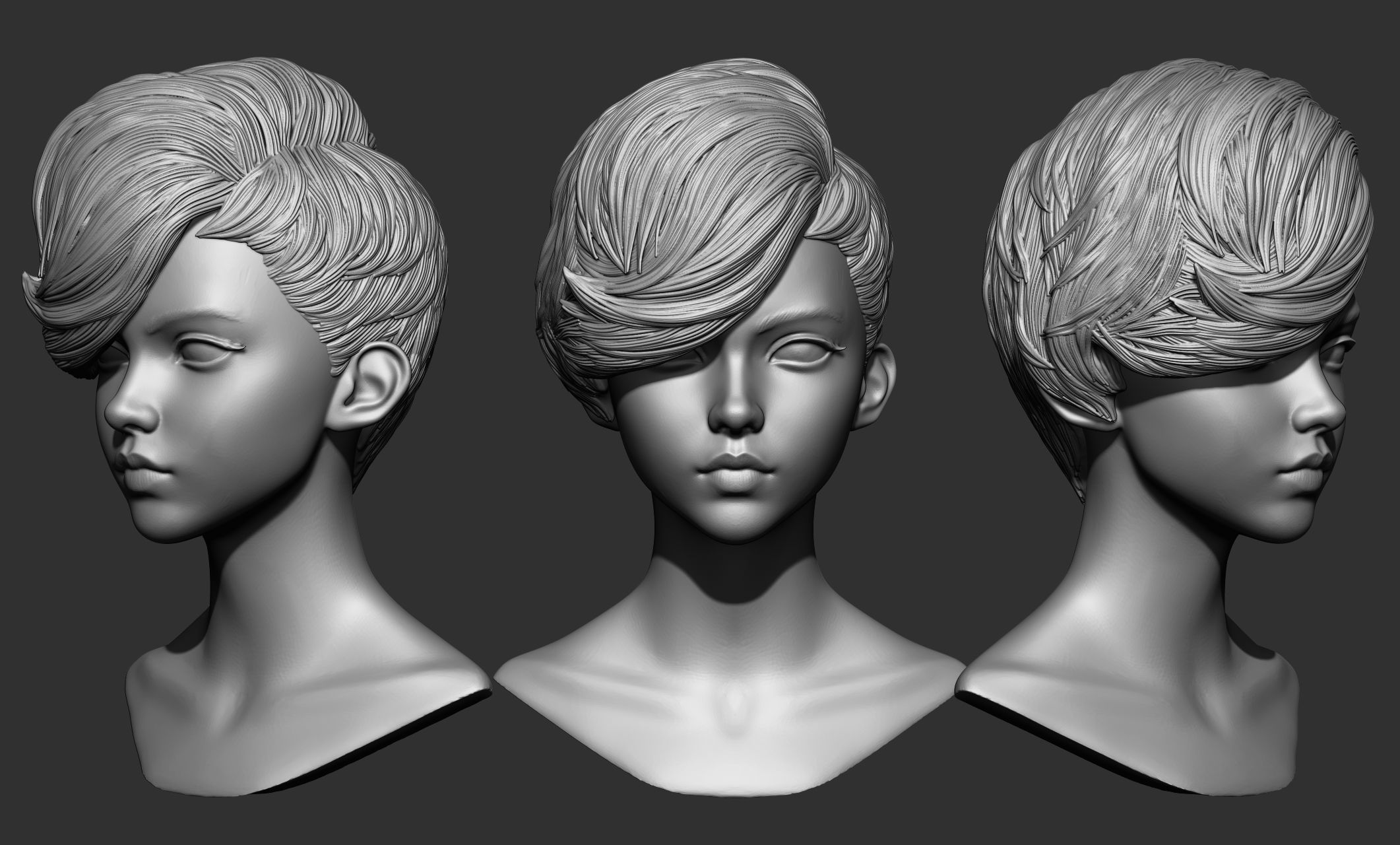 45 Female hair collection ZTL OBJ STL  3D model_17