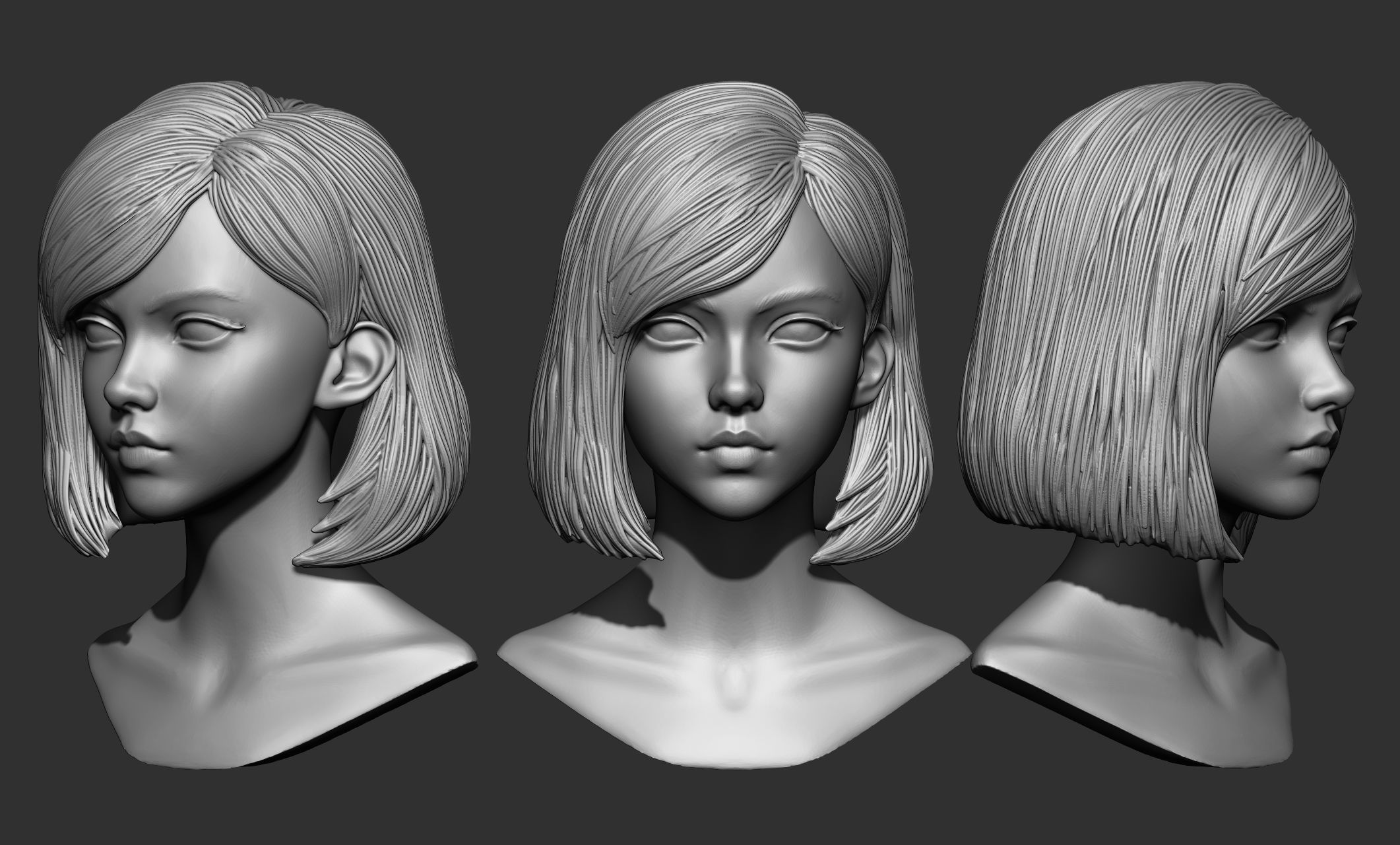 45 Female hair collection ZTL OBJ STL  3D model_29