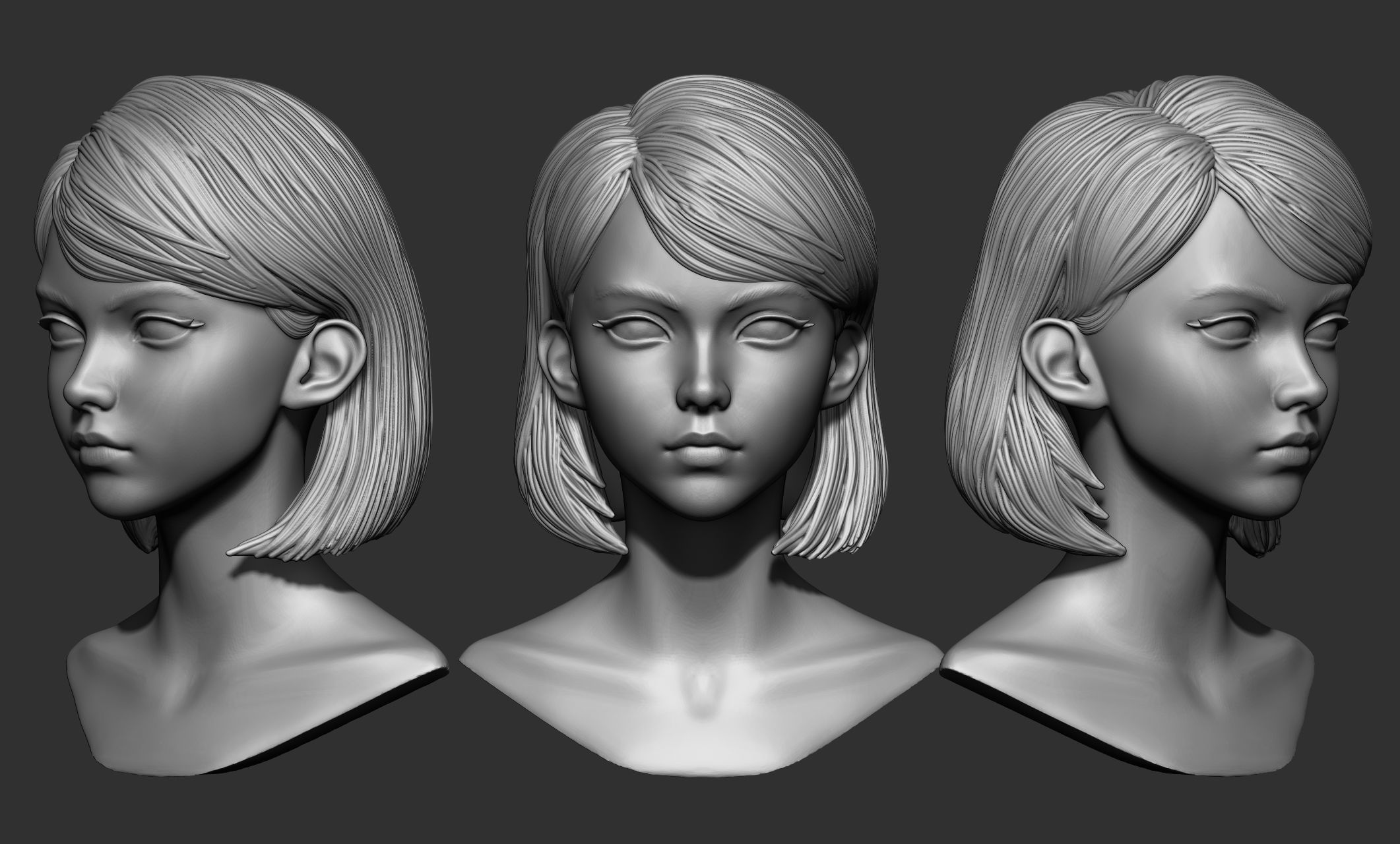 45 Female hair collection ZTL OBJ STL  3D model_39