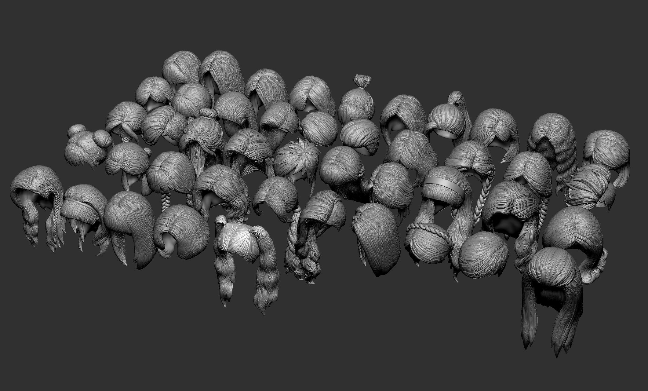 45 Female hair collection ZTL OBJ STL  3D model_47