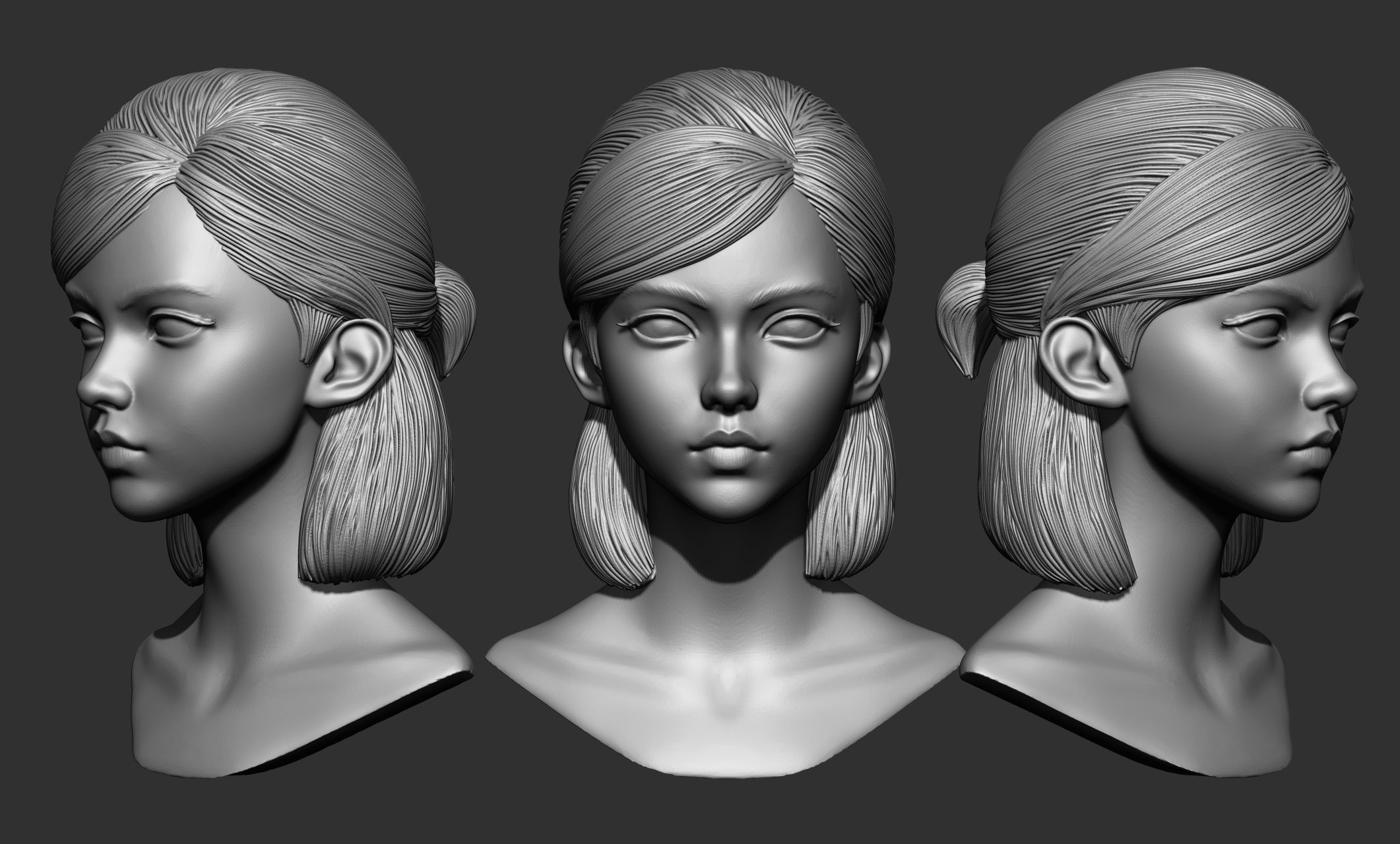 45 Female hair collection ZTL OBJ STL  3D model_4