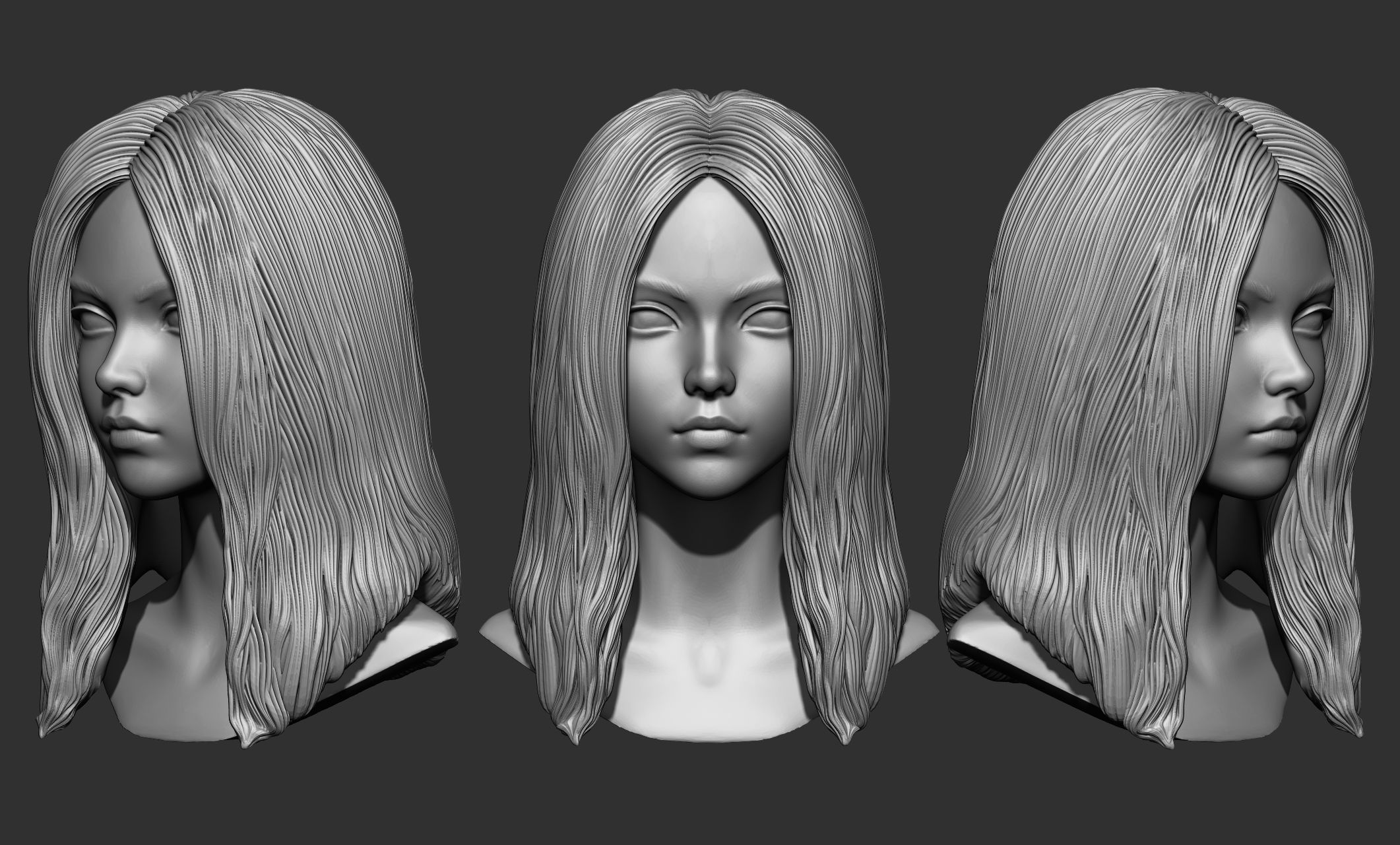 45 Female hair collection ZTL OBJ STL  3D model_41