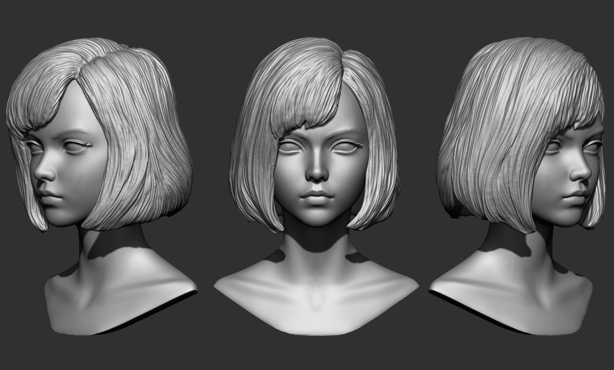 45 Female hair collection ZTL OBJ STL  3D model_42