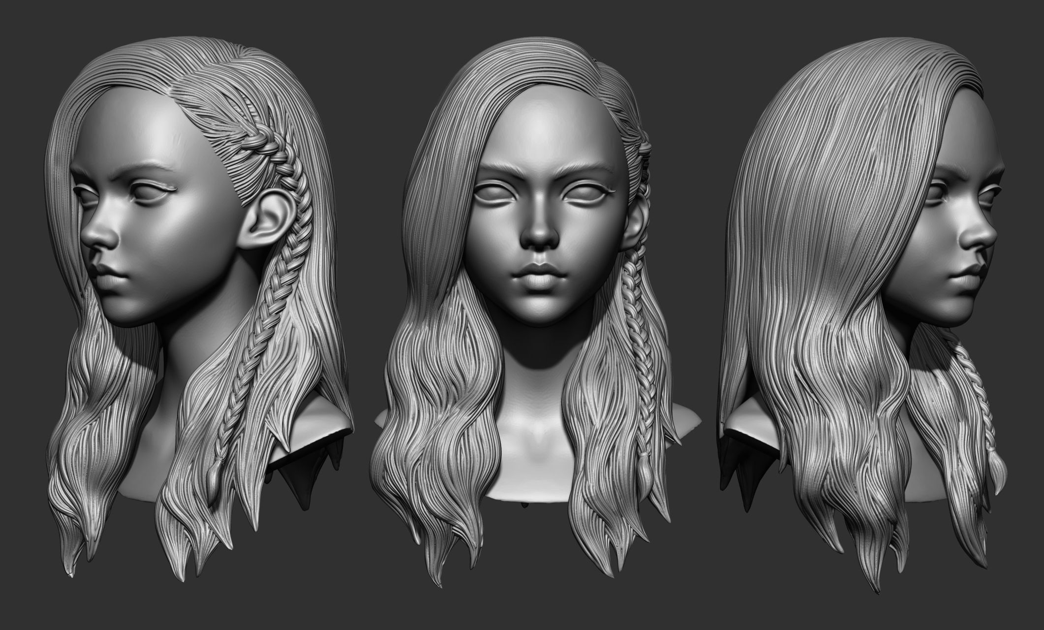 45 Female hair collection ZTL OBJ STL  3D model_1