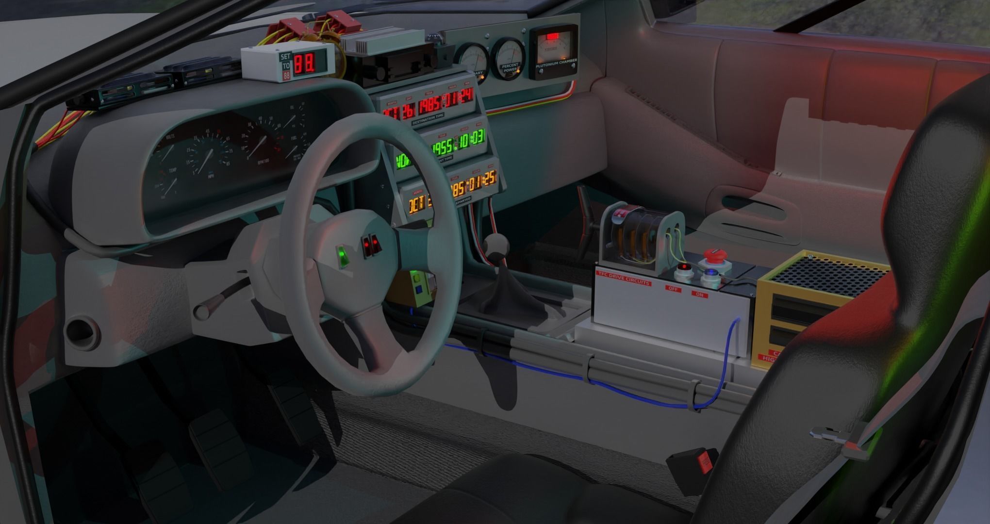 Delorean BTTF and BTTF II Rigged 3D model_9