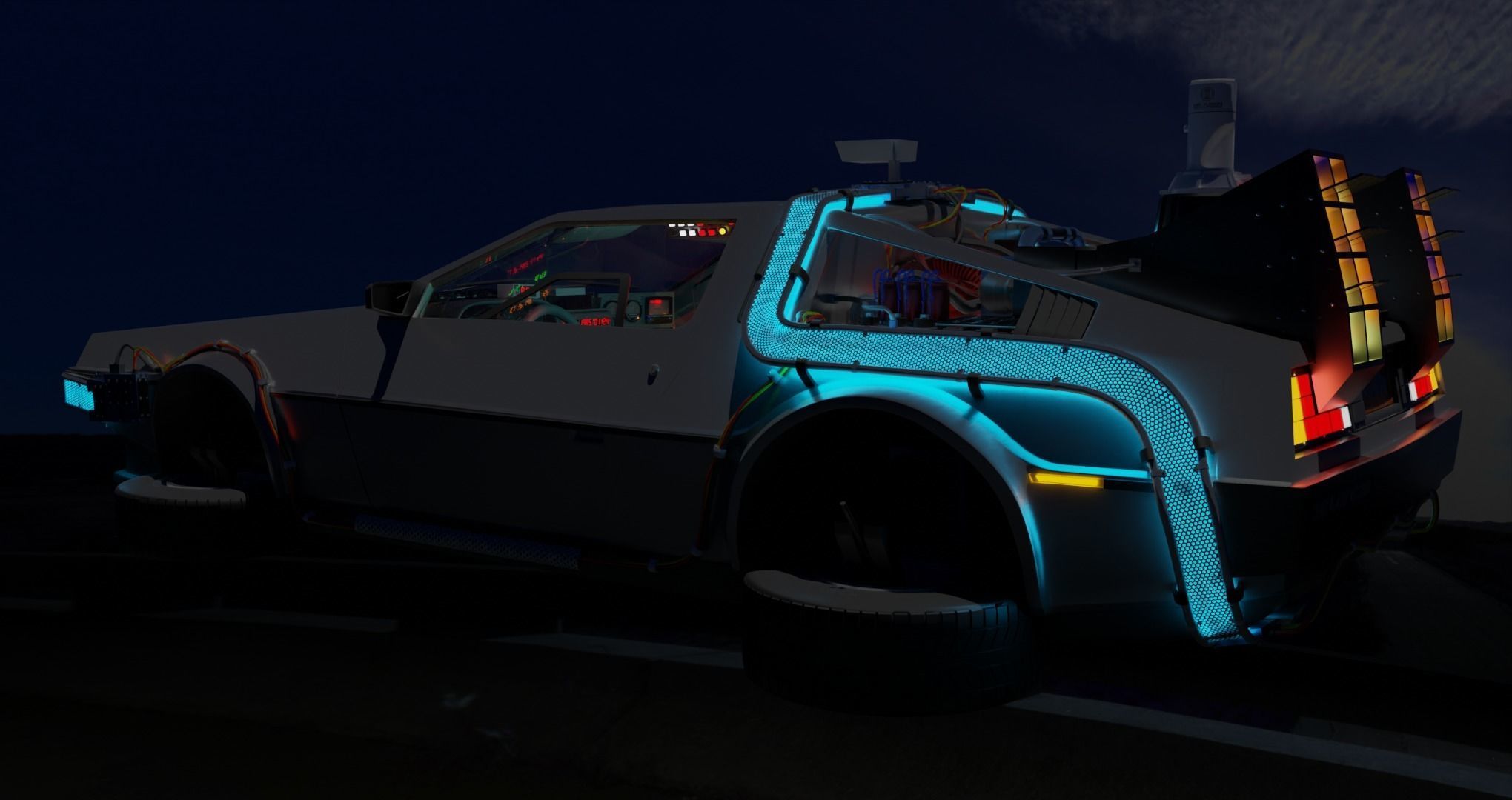 Delorean BTTF and BTTF II Rigged 3D model_24