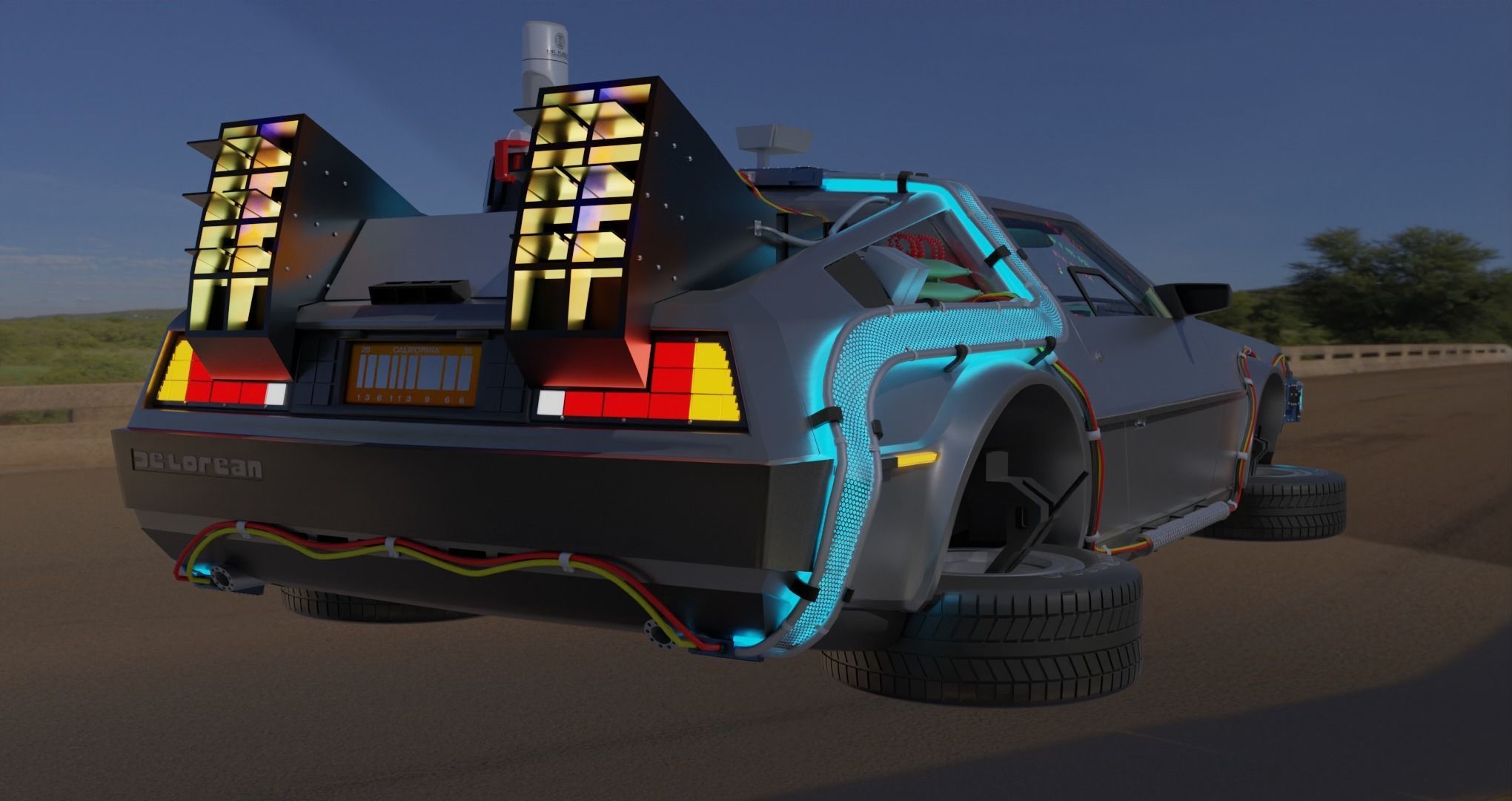 Delorean BTTF and BTTF II Rigged 3D model_25