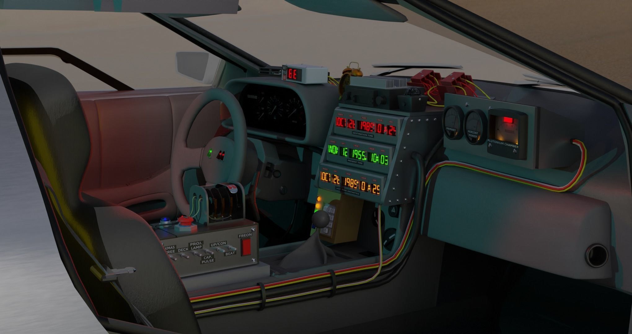 Delorean BTTF and BTTF II Rigged 3D model_6