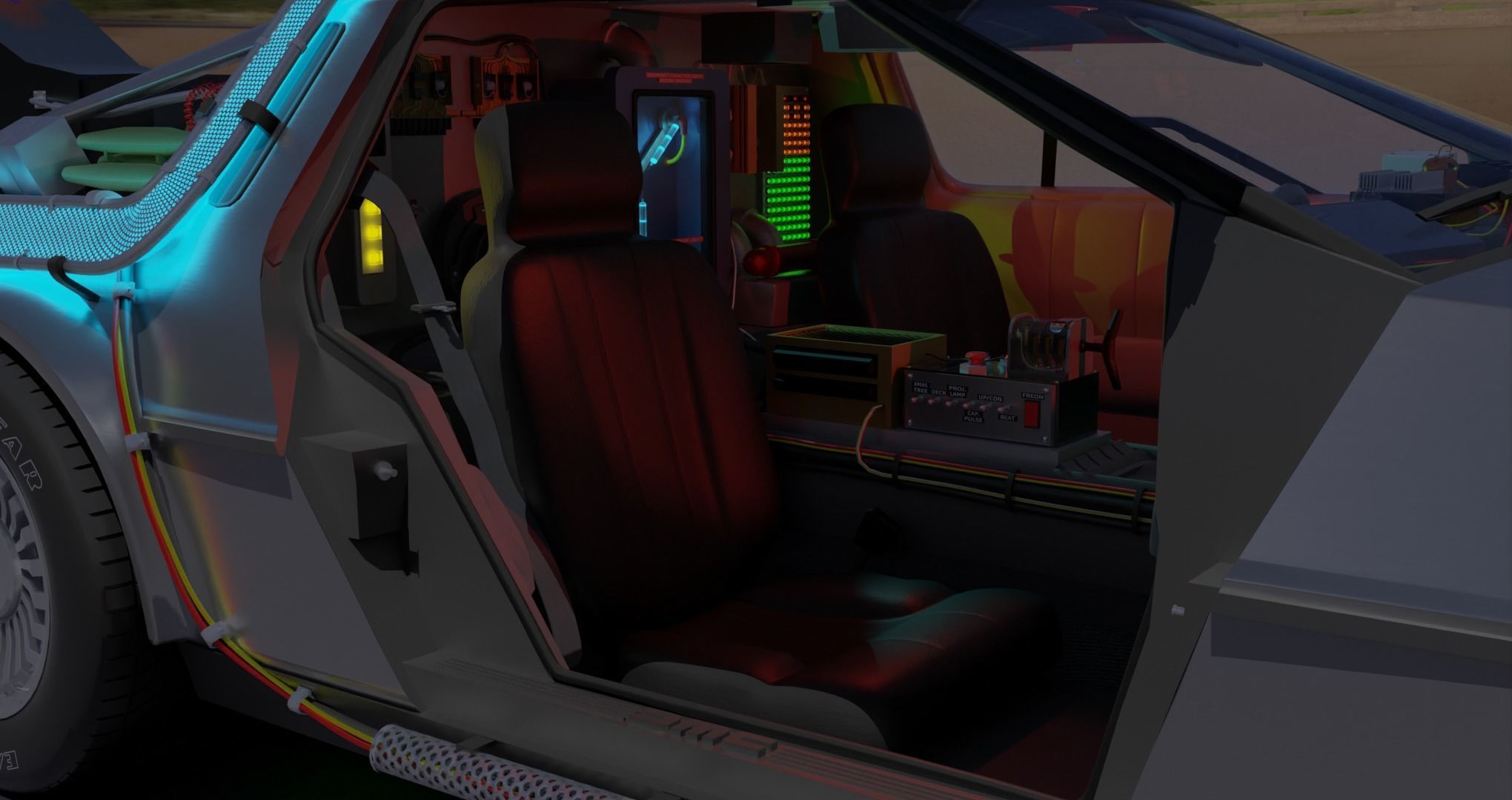 Delorean BTTF and BTTF II Rigged 3D model_28