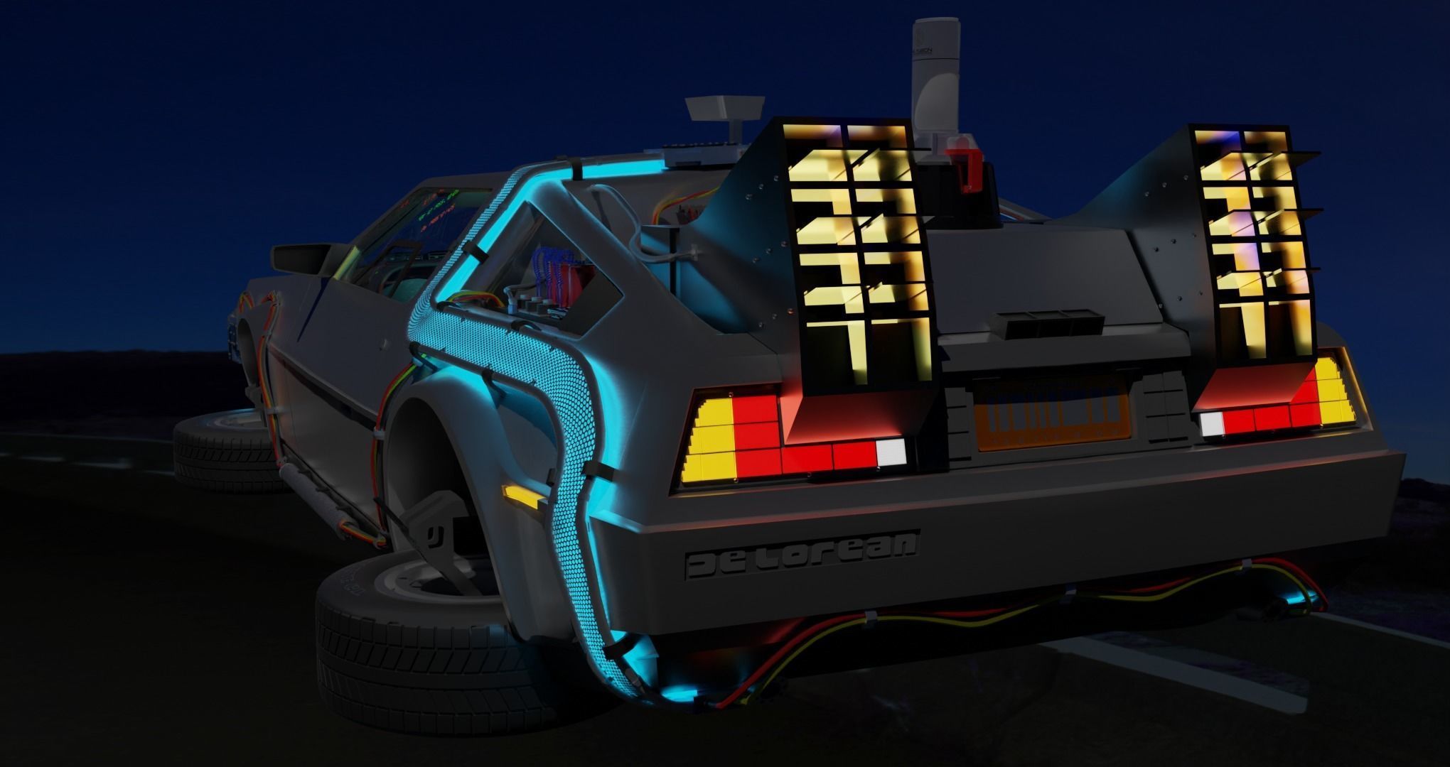 Delorean BTTF and BTTF II Rigged 3D model_23