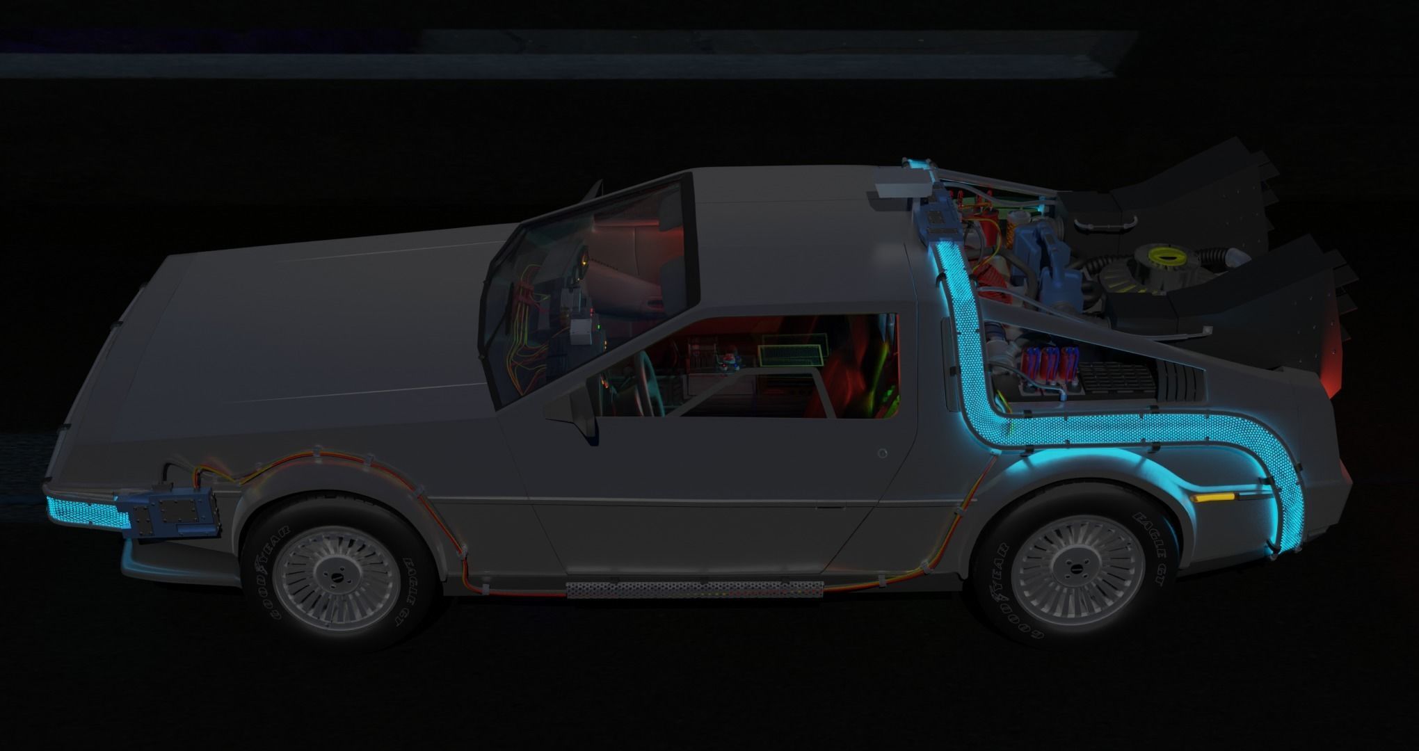 Delorean BTTF and BTTF II Rigged 3D model_16