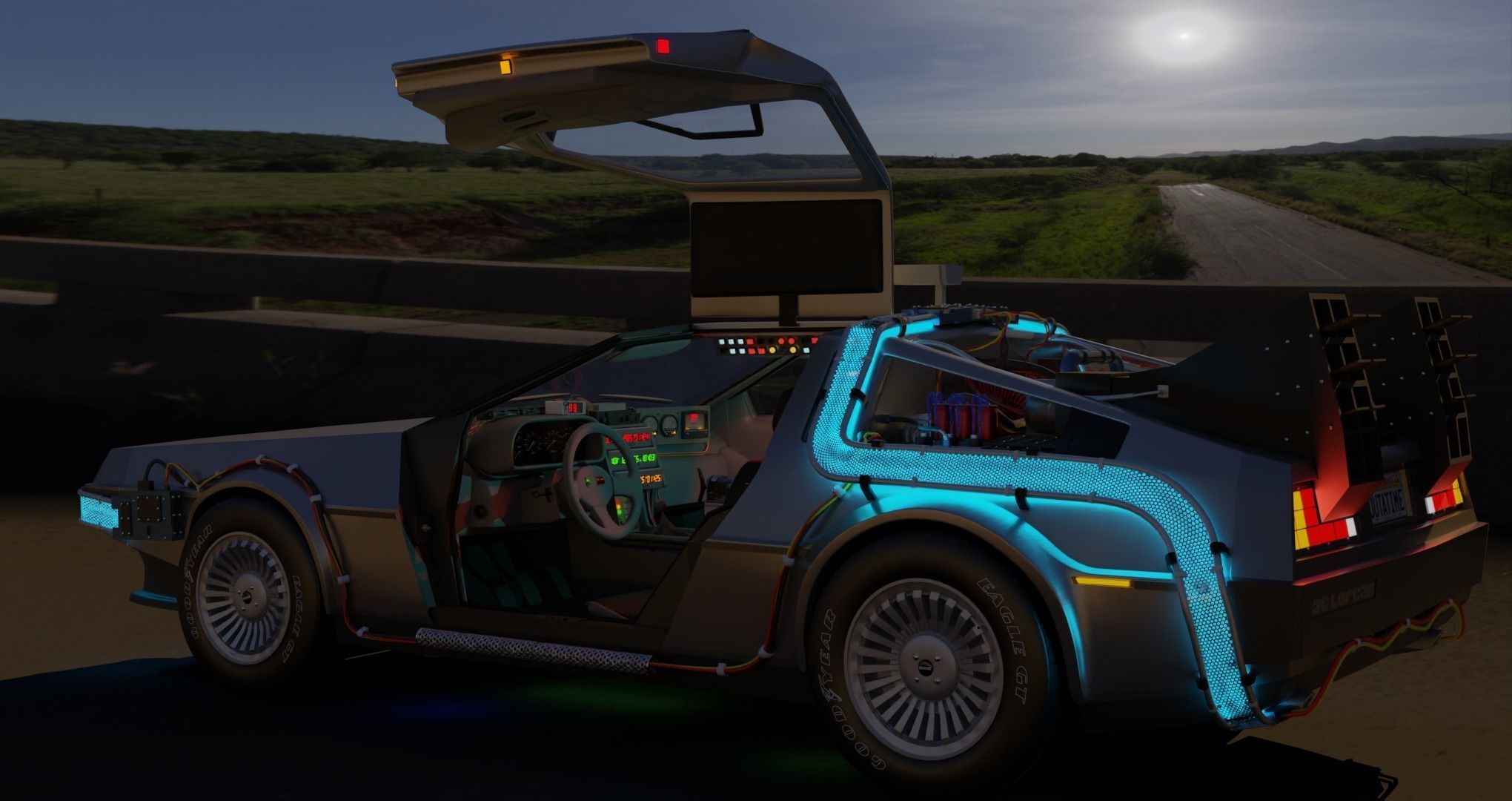 Delorean BTTF and BTTF II Rigged 3D model_19