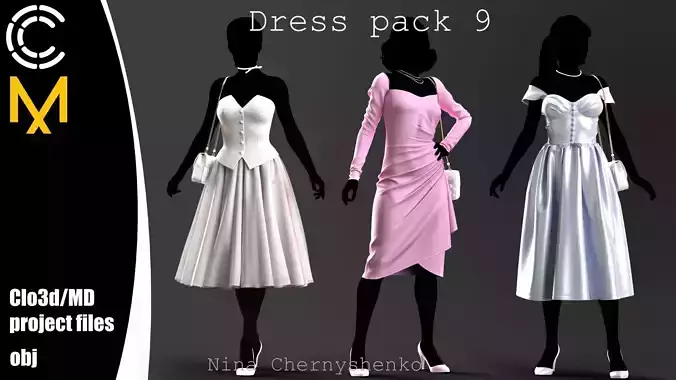Dress pack 9 - Marvelous Designer project and OBJ