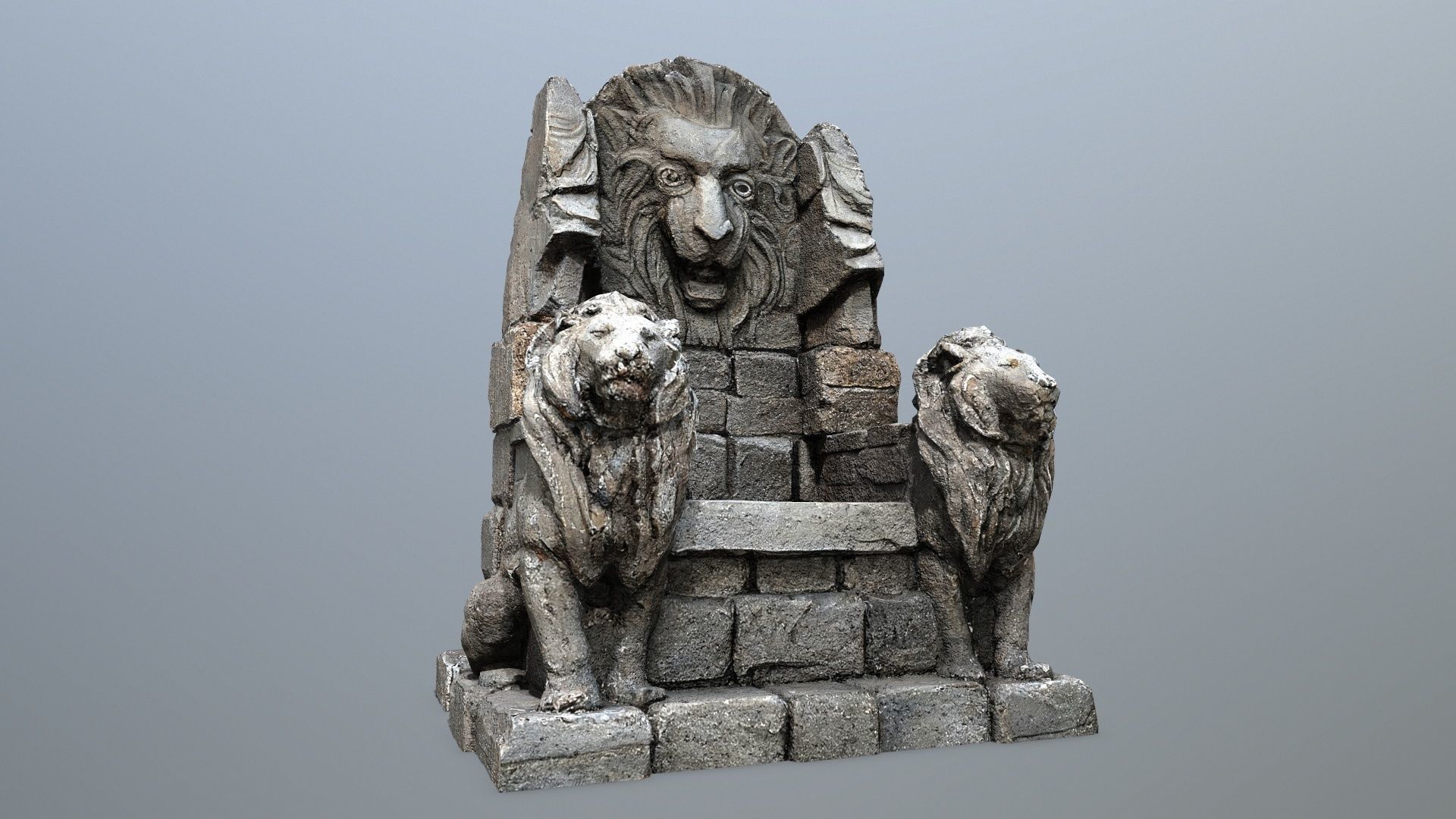  Lion Stone Throne  Low-poly 3D model_2