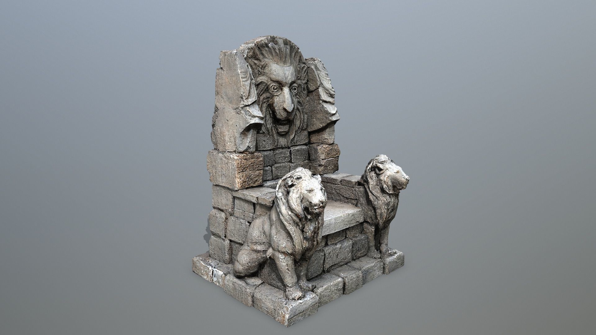  Lion Stone Throne  Low-poly 3D model_10
