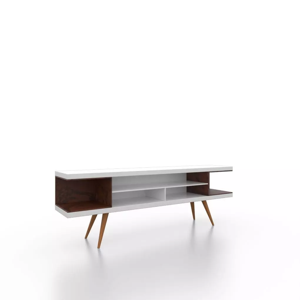 white and brown Tv stand-console Low-poly 3D model_0