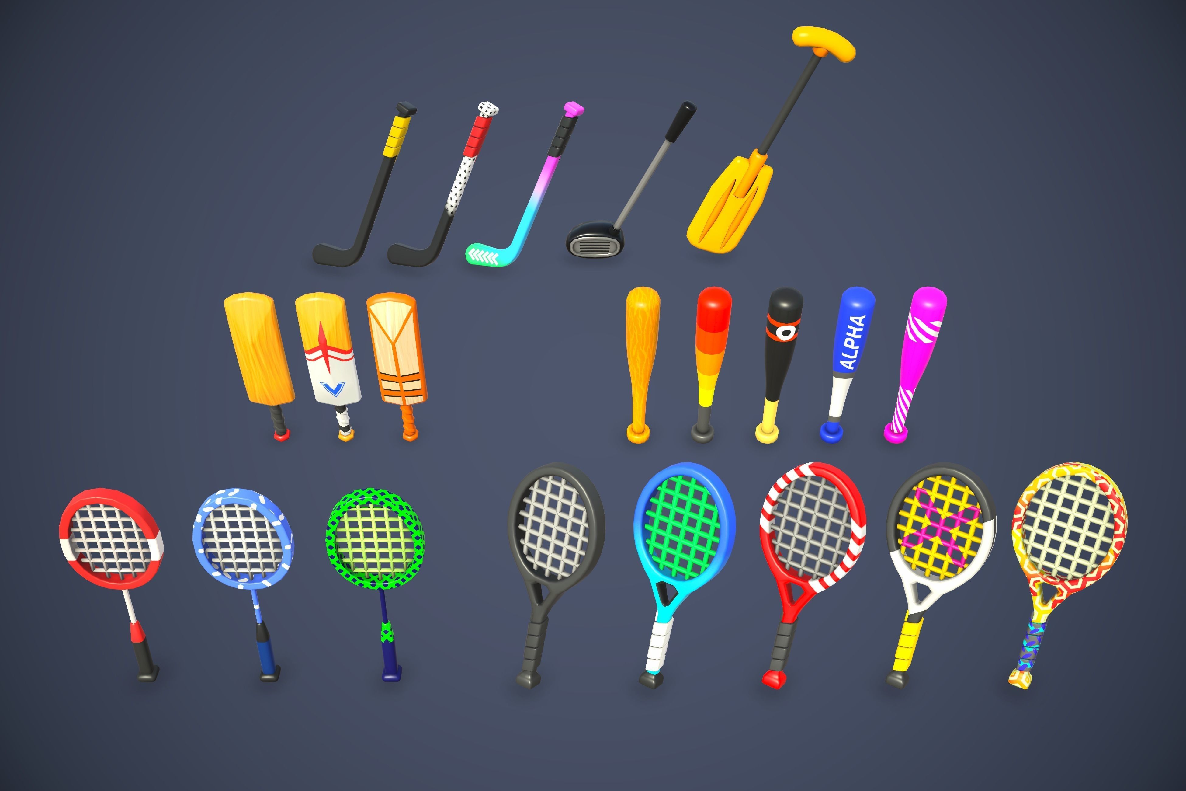 Sport Bats Swing Set - Lowpoly Sport Pack Low-poly 3D model_8