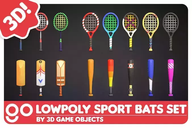 Sport Bats Swing Set - Lowpoly Sport Pack Low-poly 3D model