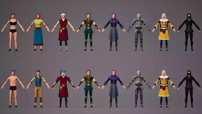 WhimWorld Fantasy Low Poly character asset pack Low-poly 3D model