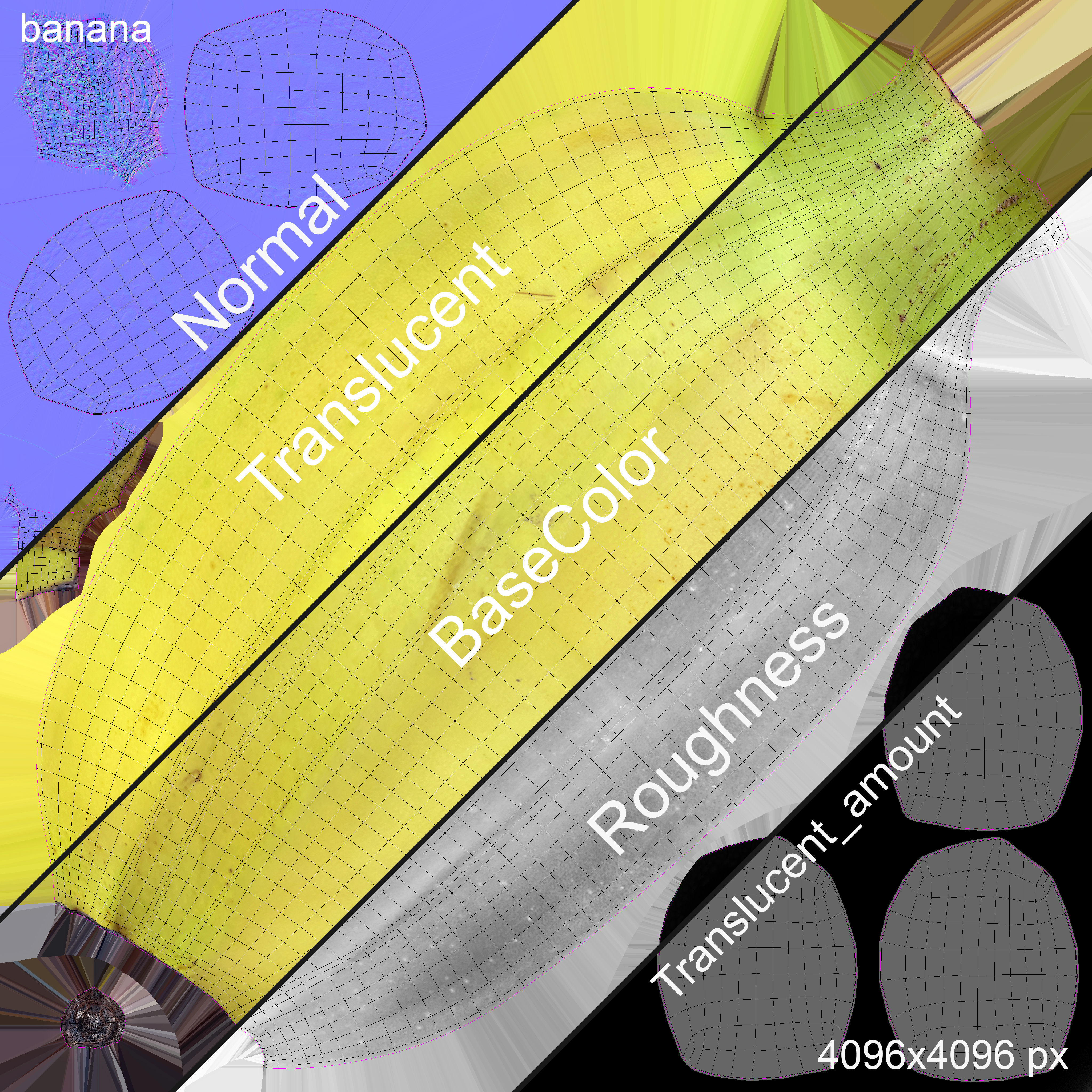 Banana Whole Half And Slices 3D model_15