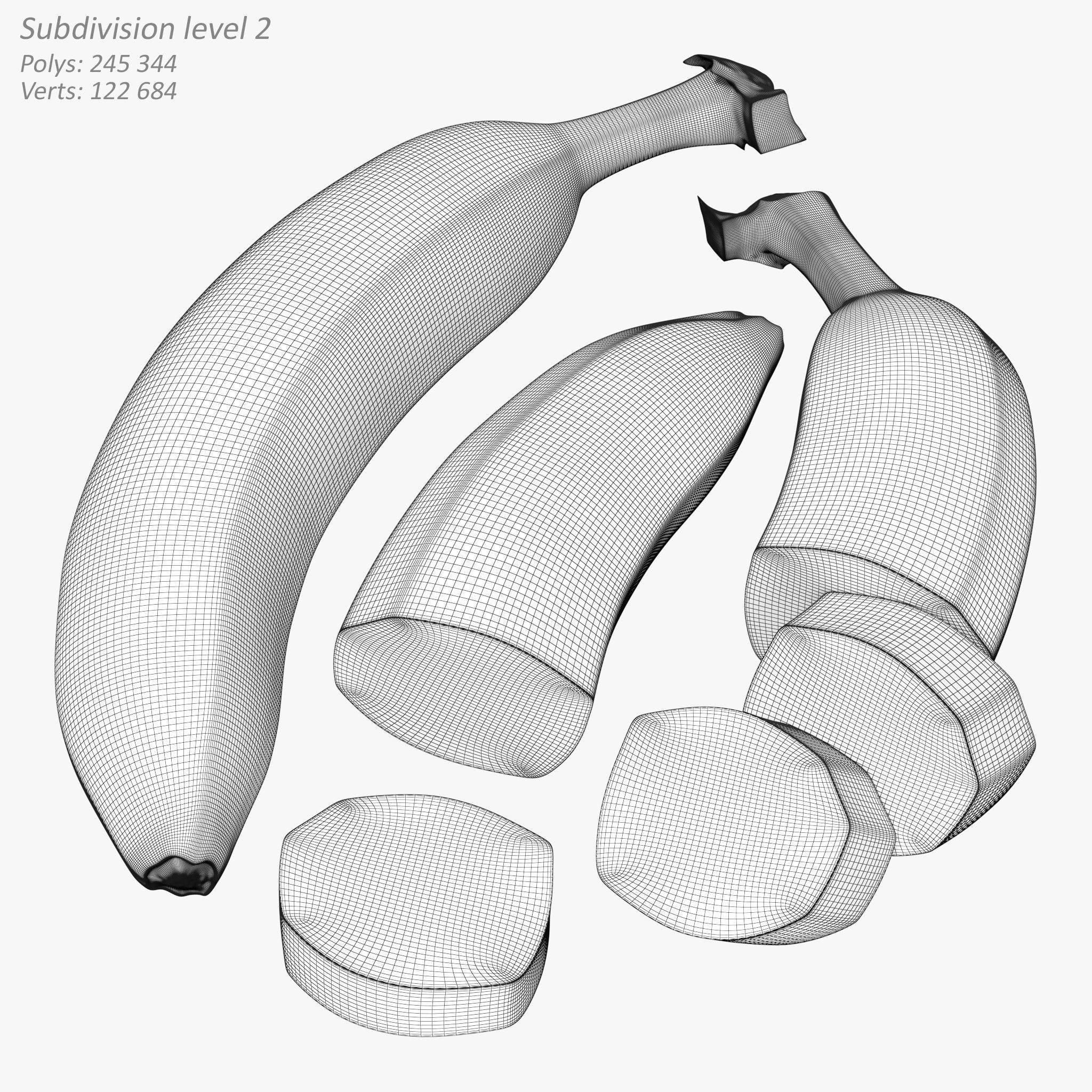 Banana Whole Half And Slices 3D model_13