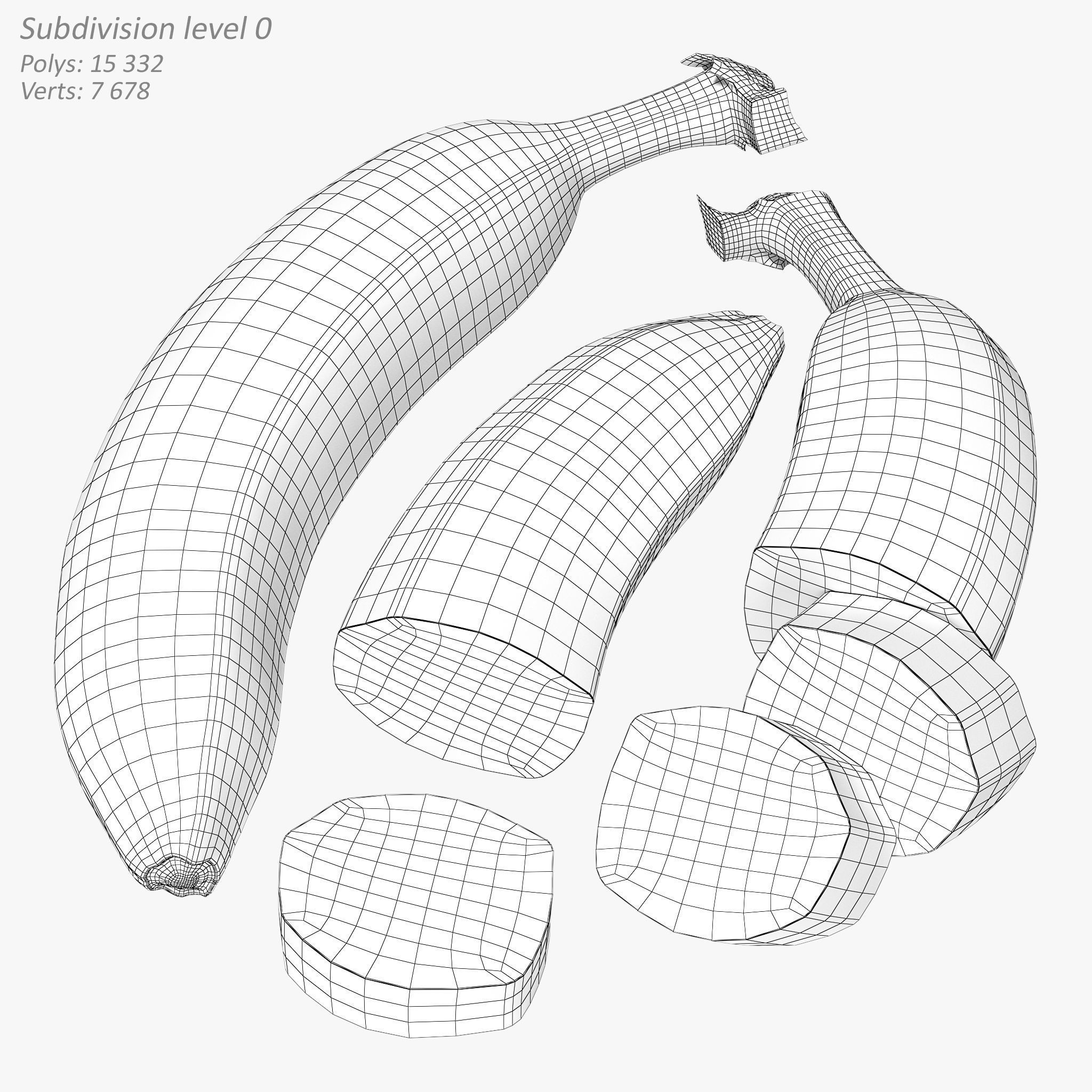 Banana Whole Half And Slices 3D model_11