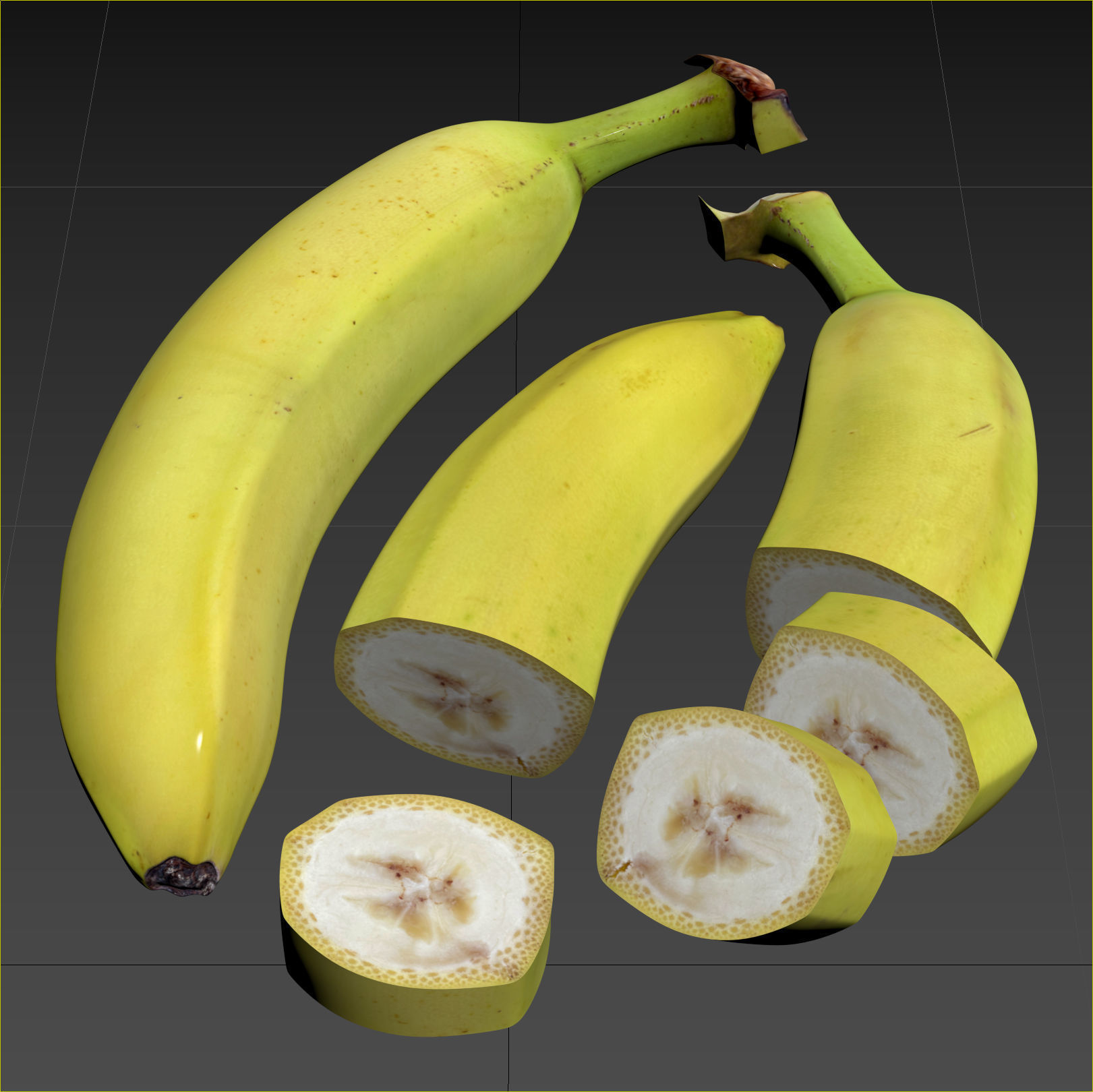 Banana Whole Half And Slices 3D model_14