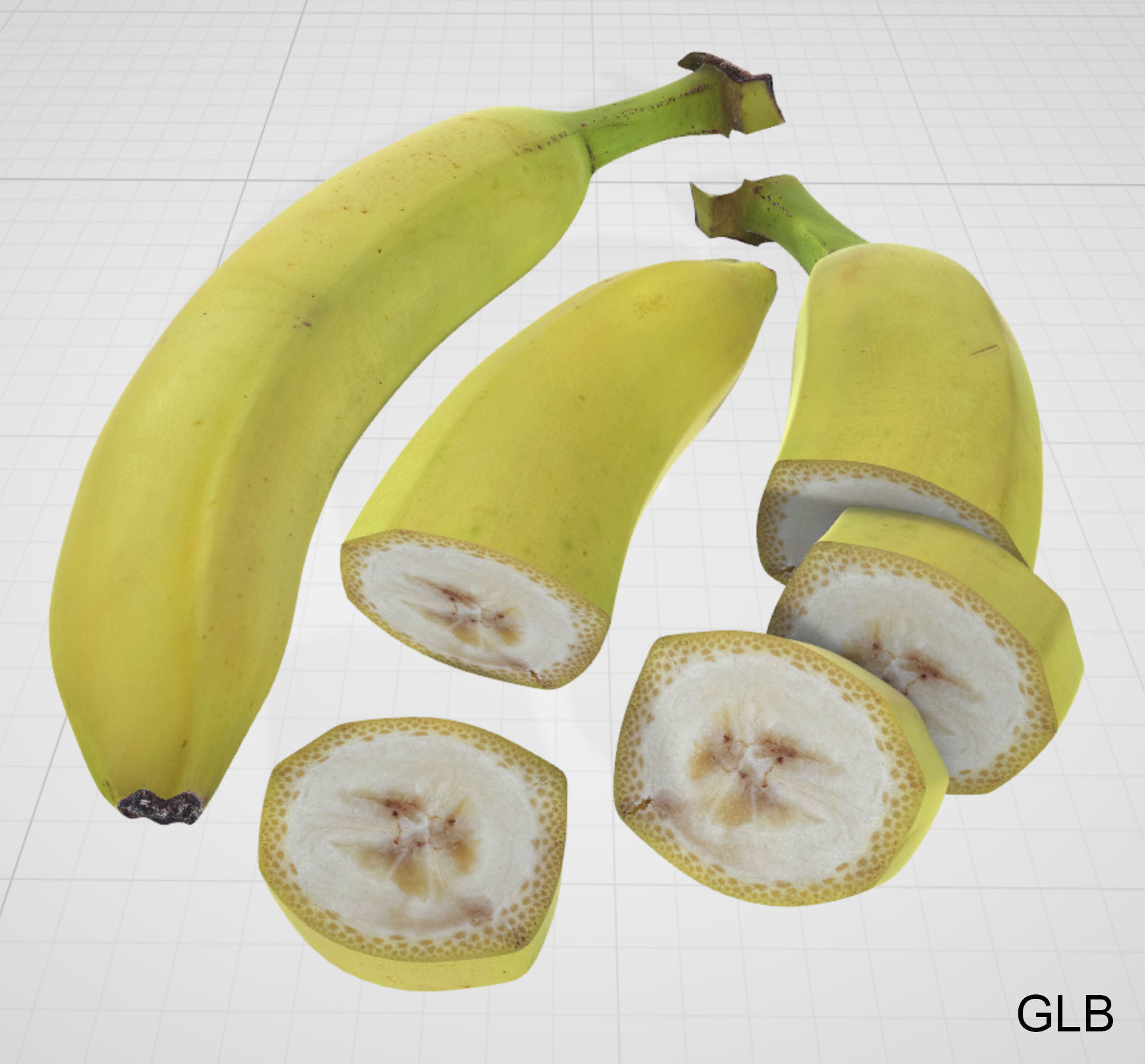 Banana Whole Half And Slices 3D model_16