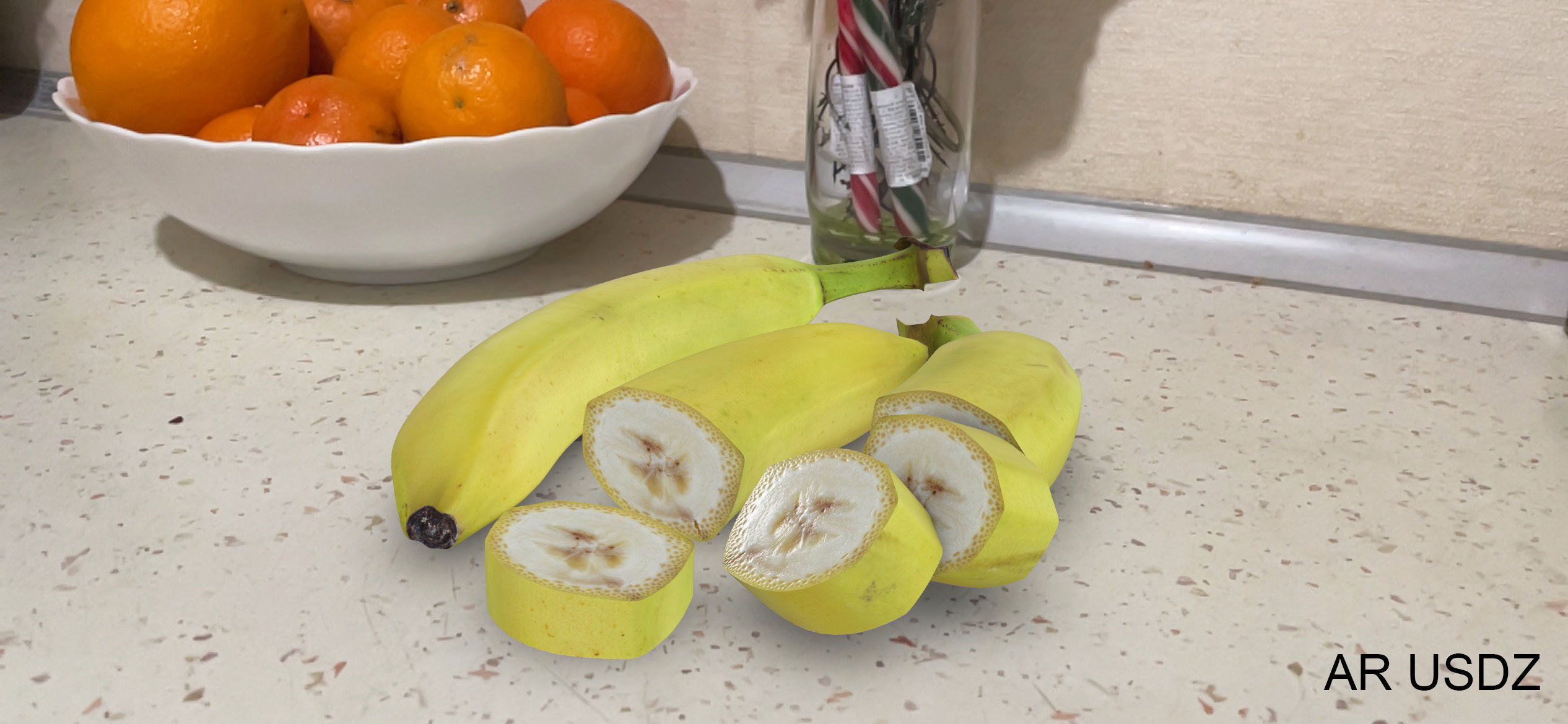 Banana Whole Half And Slices 3D model_21