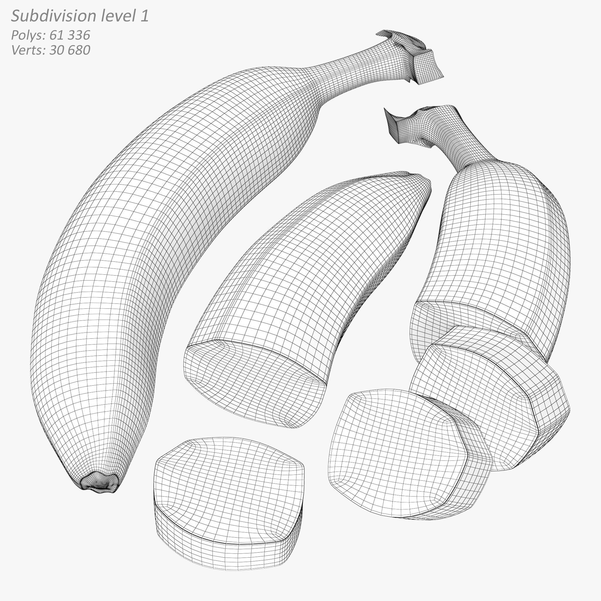 Banana Whole Half And Slices 3D model_12