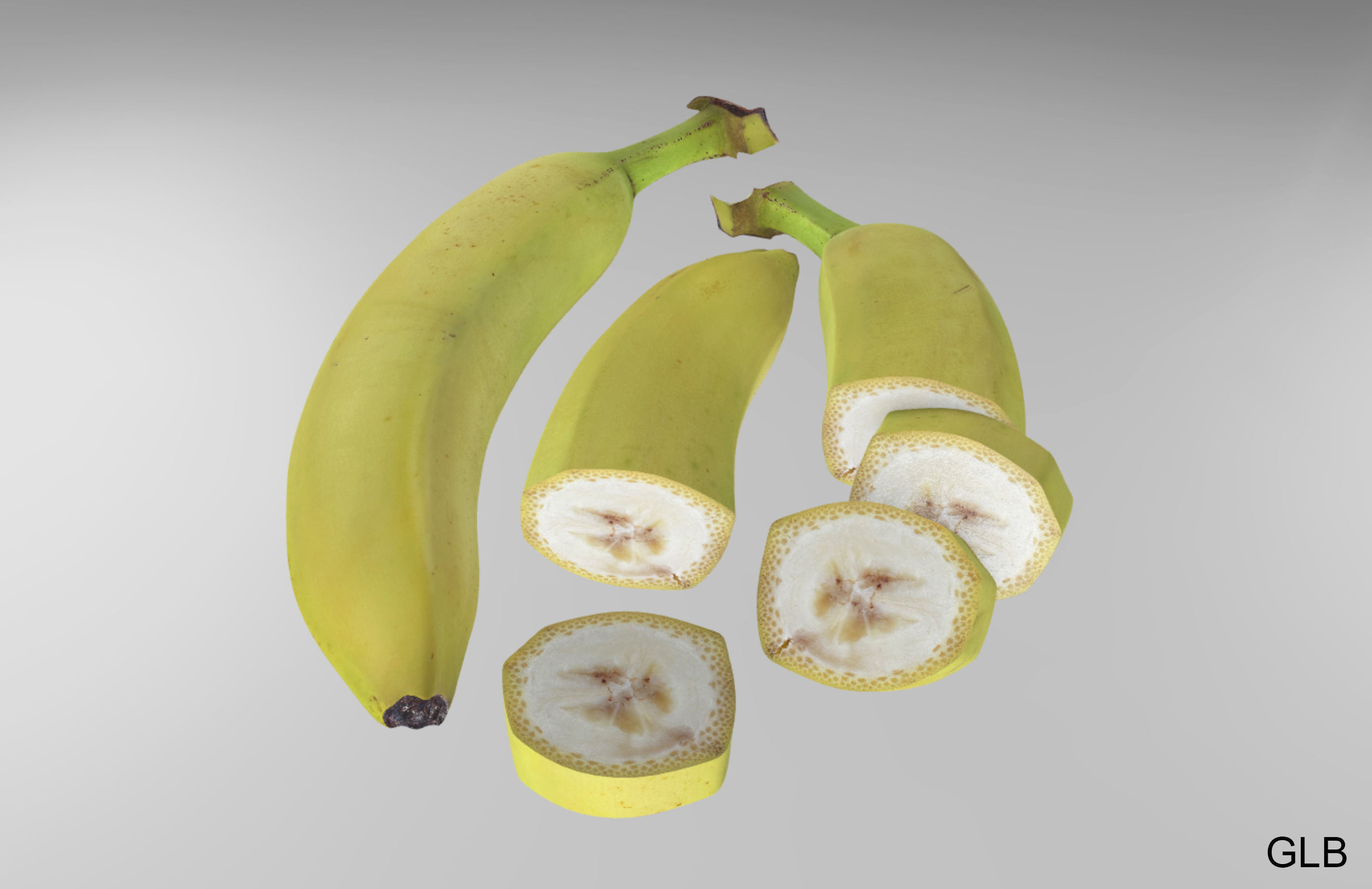 Banana Whole Half And Slices 3D model_17