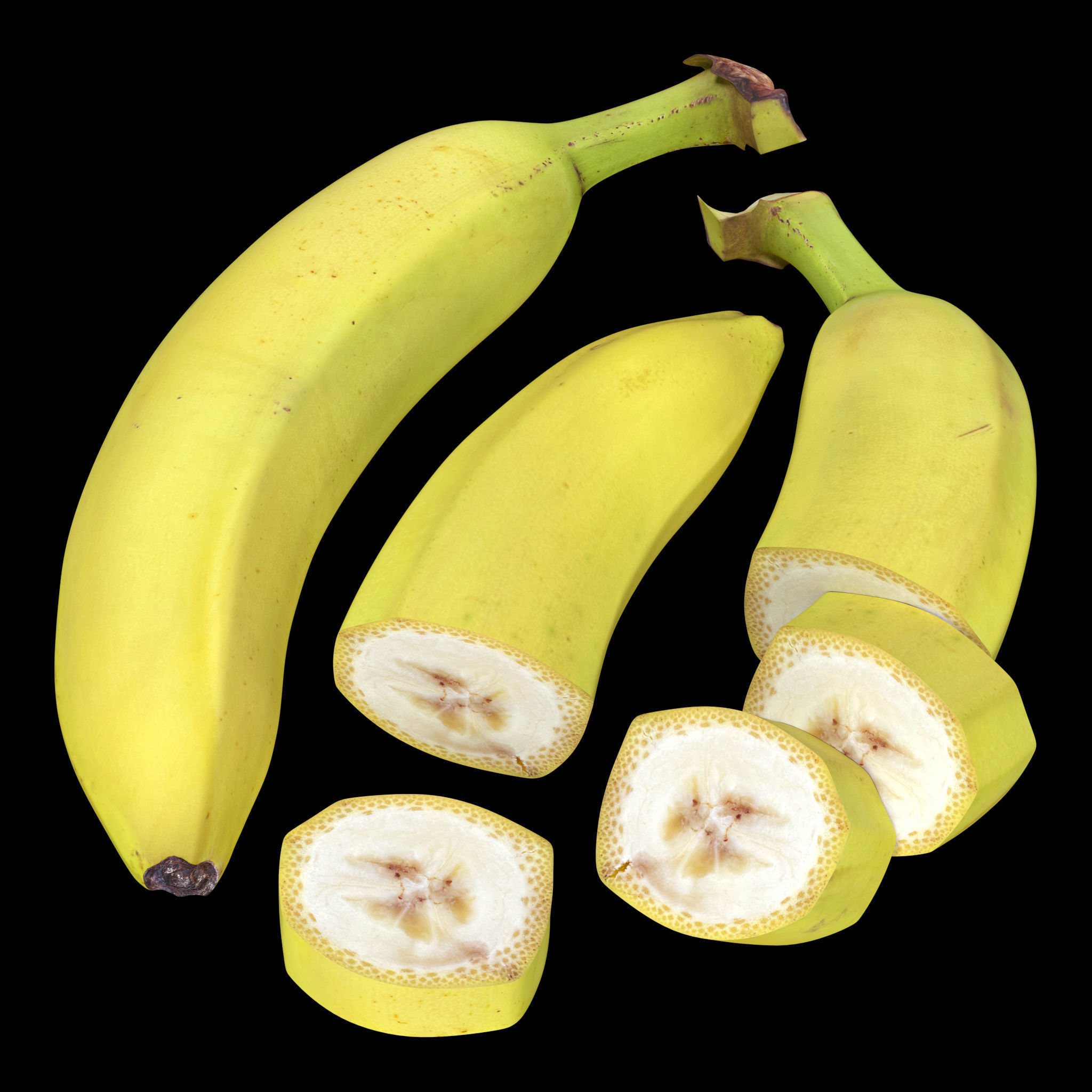 Banana Whole Half And Slices 3D model_4