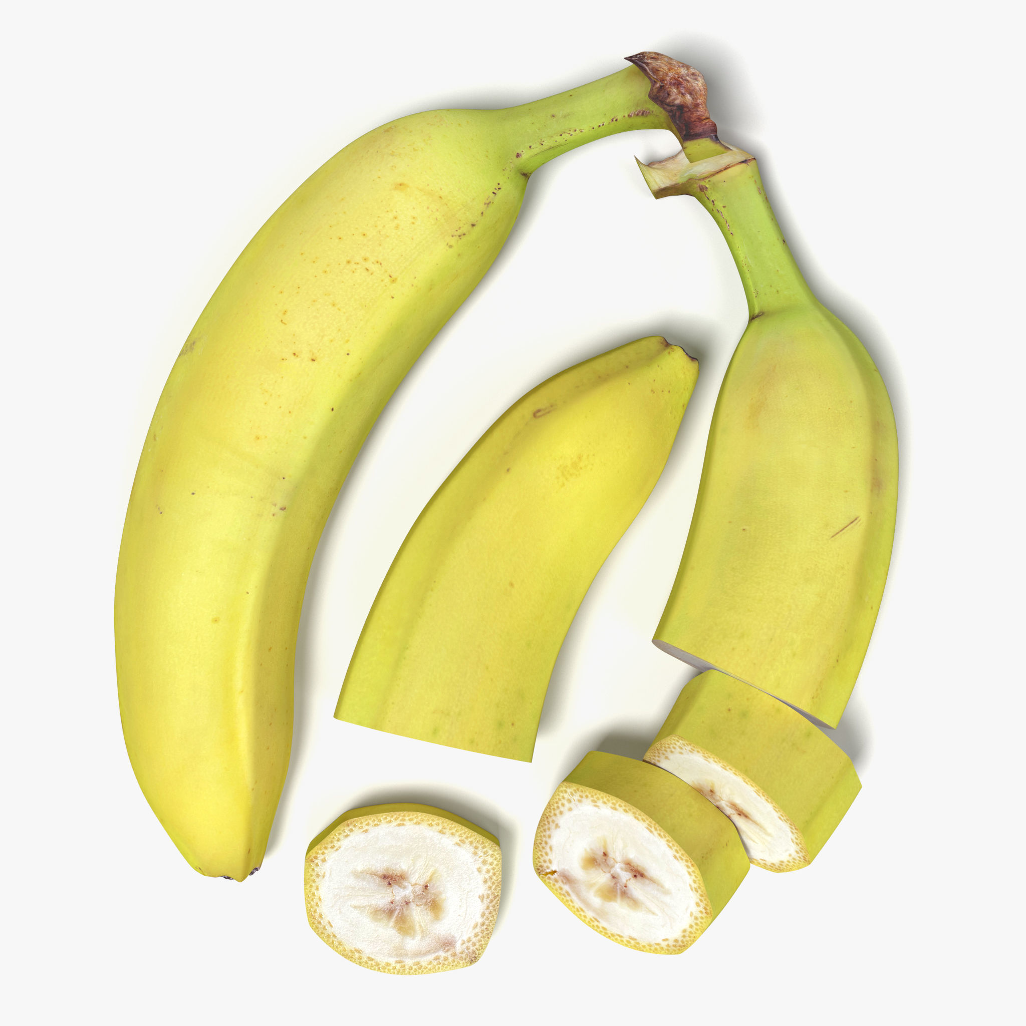 Banana Whole Half And Slices 3D model_5