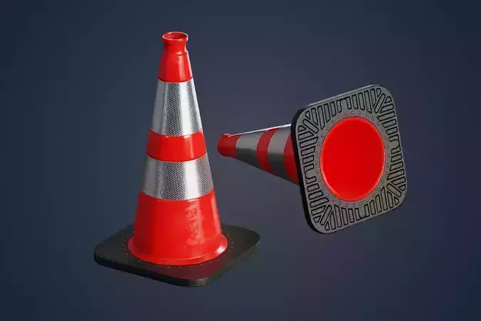 Red traffic cone with reflector PBR Game-Ready