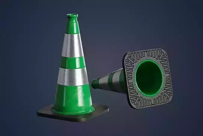 Green traffic cone with reflector PBR Game-Ready