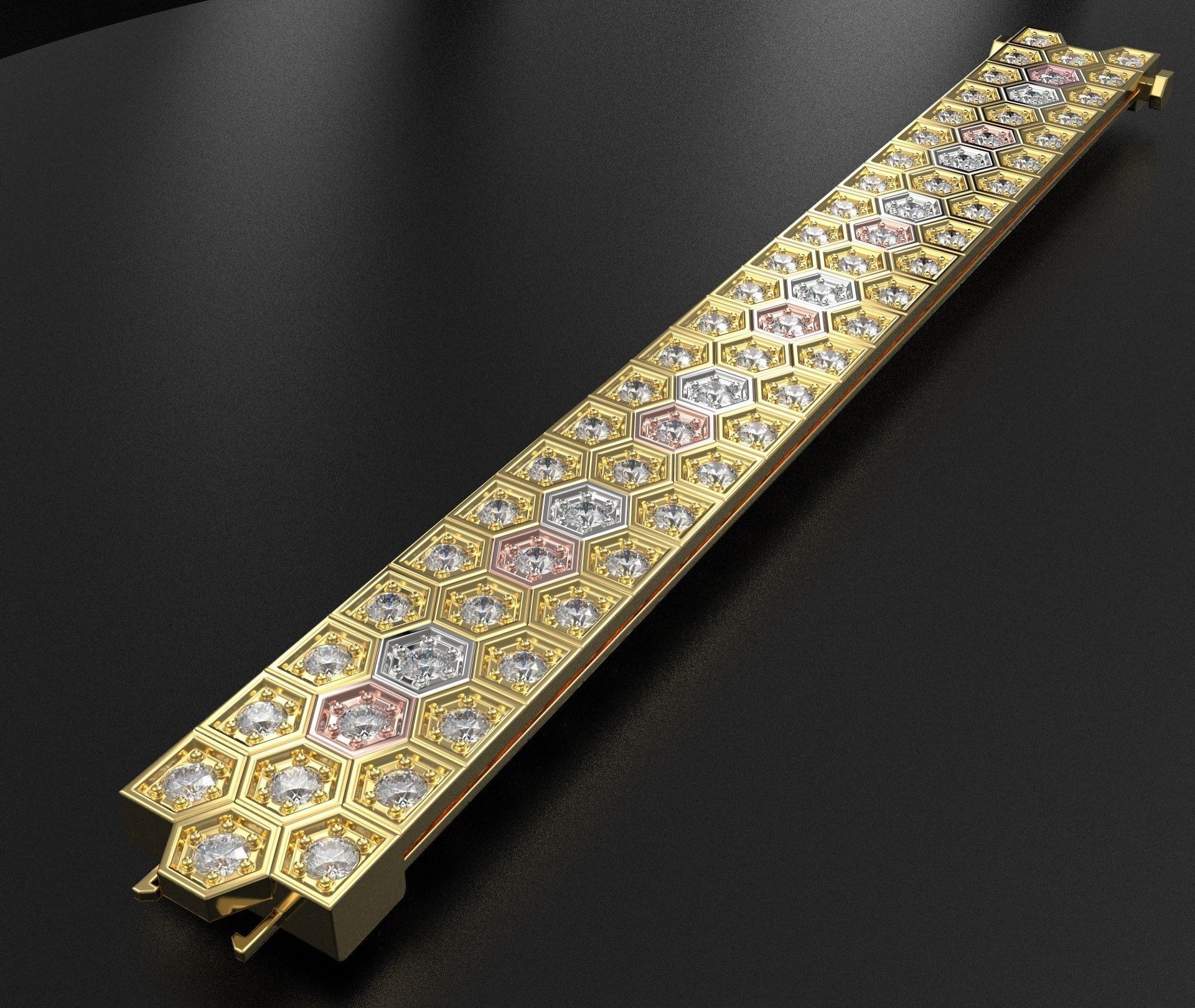 Mdtc Honeycomb bracelet 3 row  3D print model_2