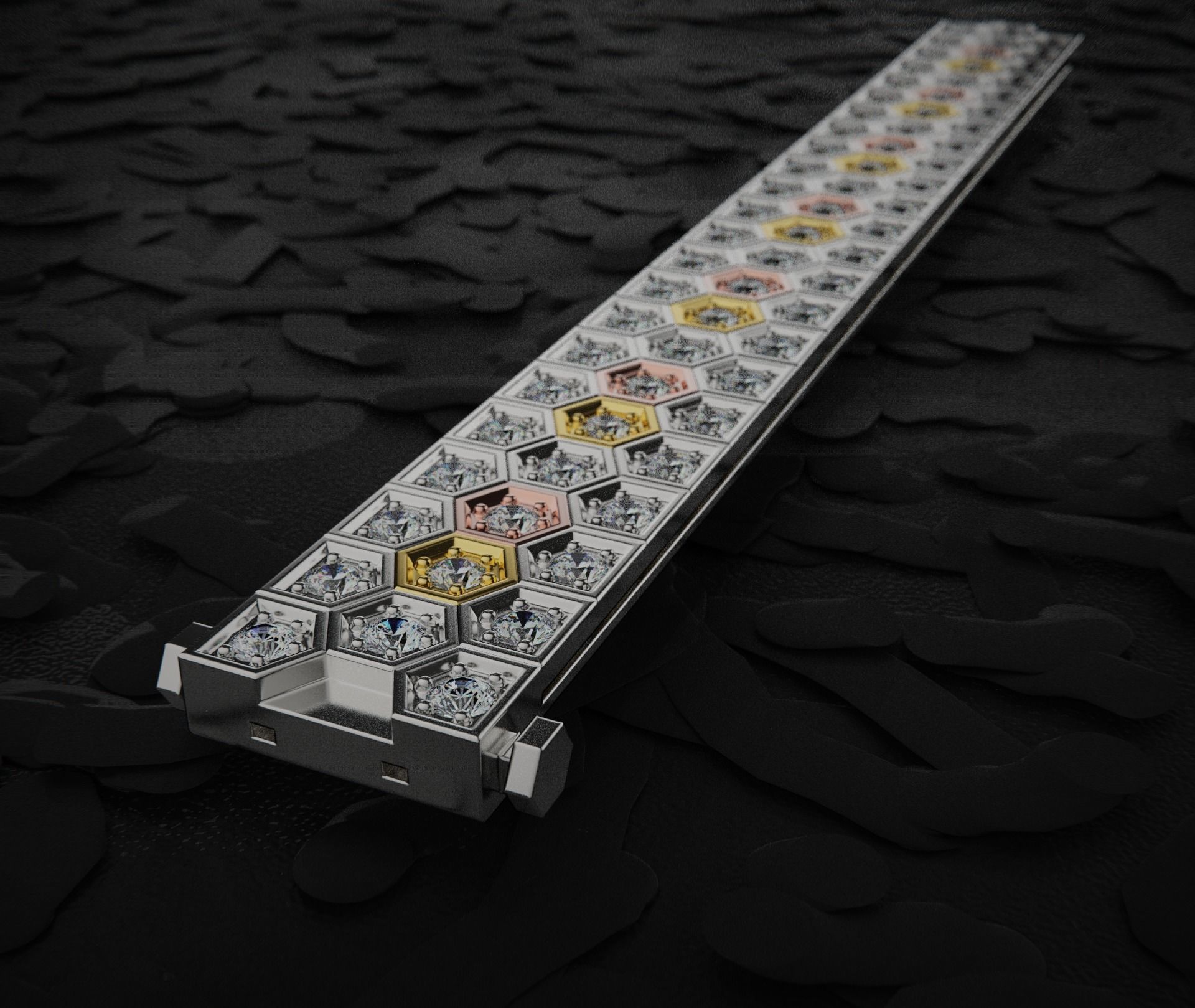 Mdtc Honeycomb bracelet 3 row  3D print model_1