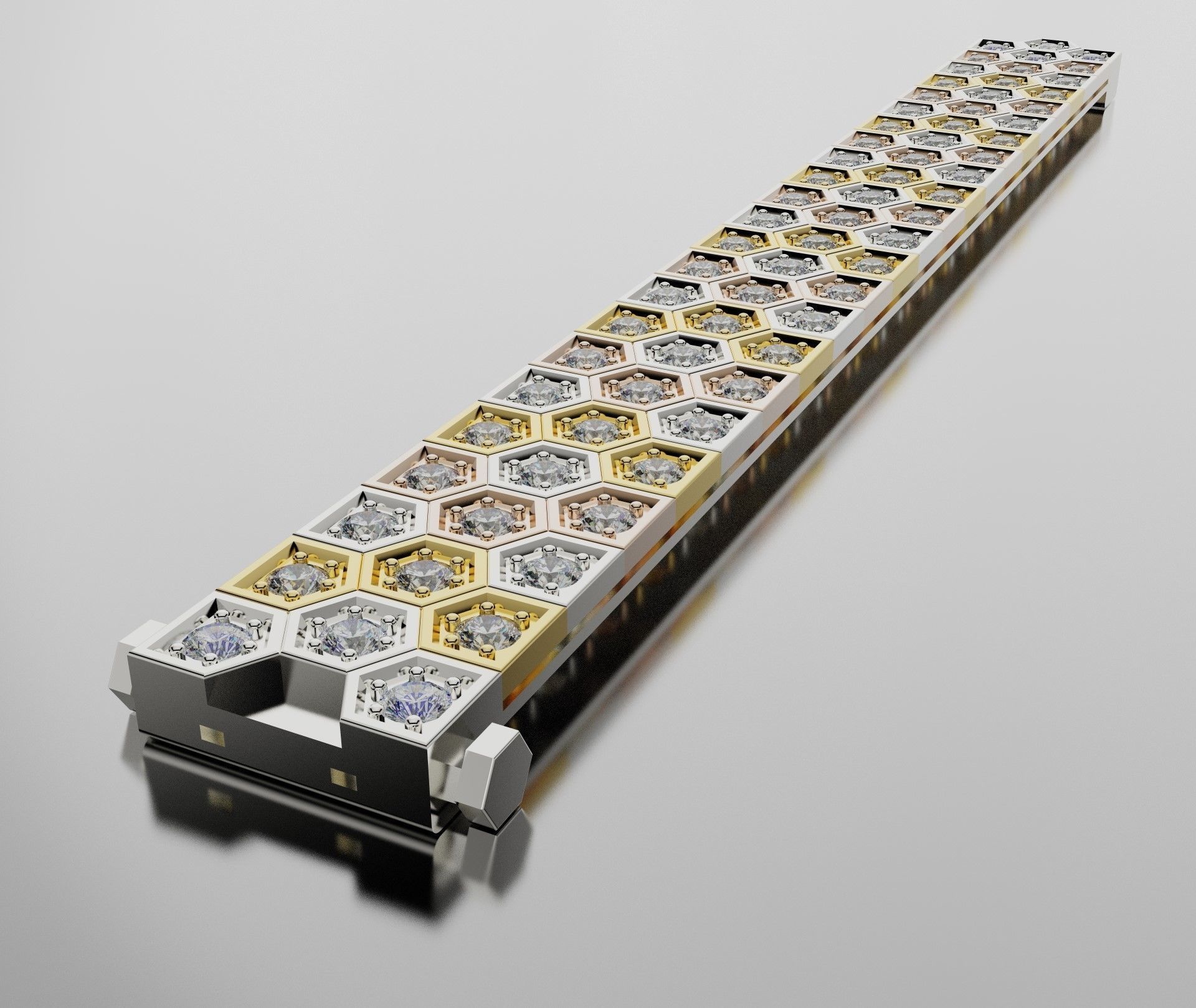 Mdtc Honeycomb bracelet 3 row  3D print model_3