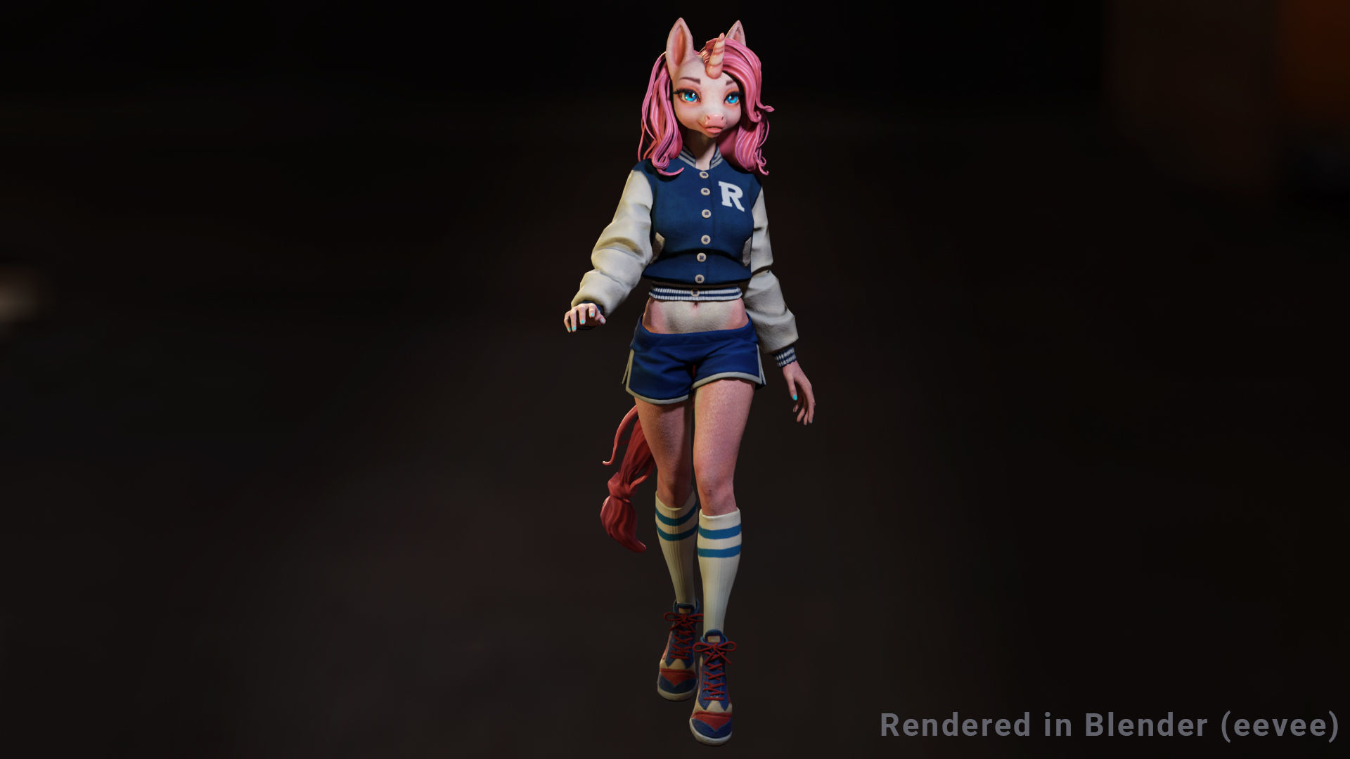 Unicorn girl Low-poly 3D model_5