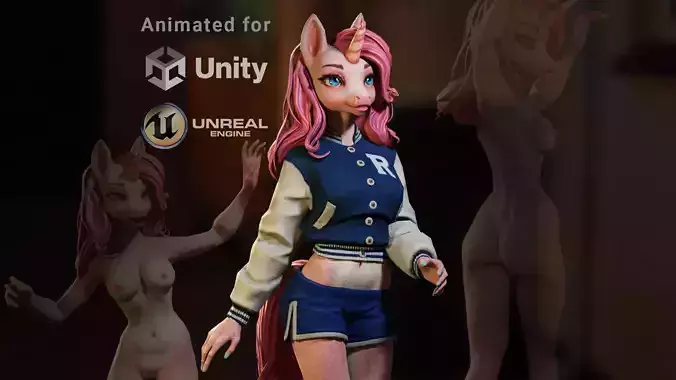 Unicorn girl Low-poly 3D model