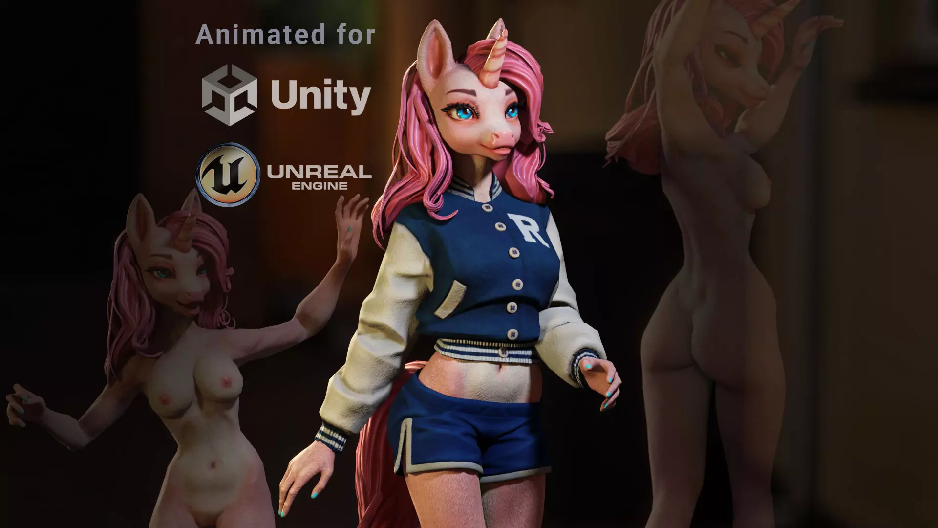 Unicorn girl Low-poly 3D model_0