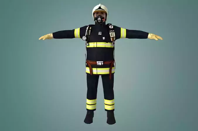 Low poly rigged firefighter Low-poly 3D model