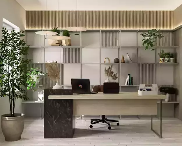 Semi Industrial Home Office Interior Design Low-poly 3D model