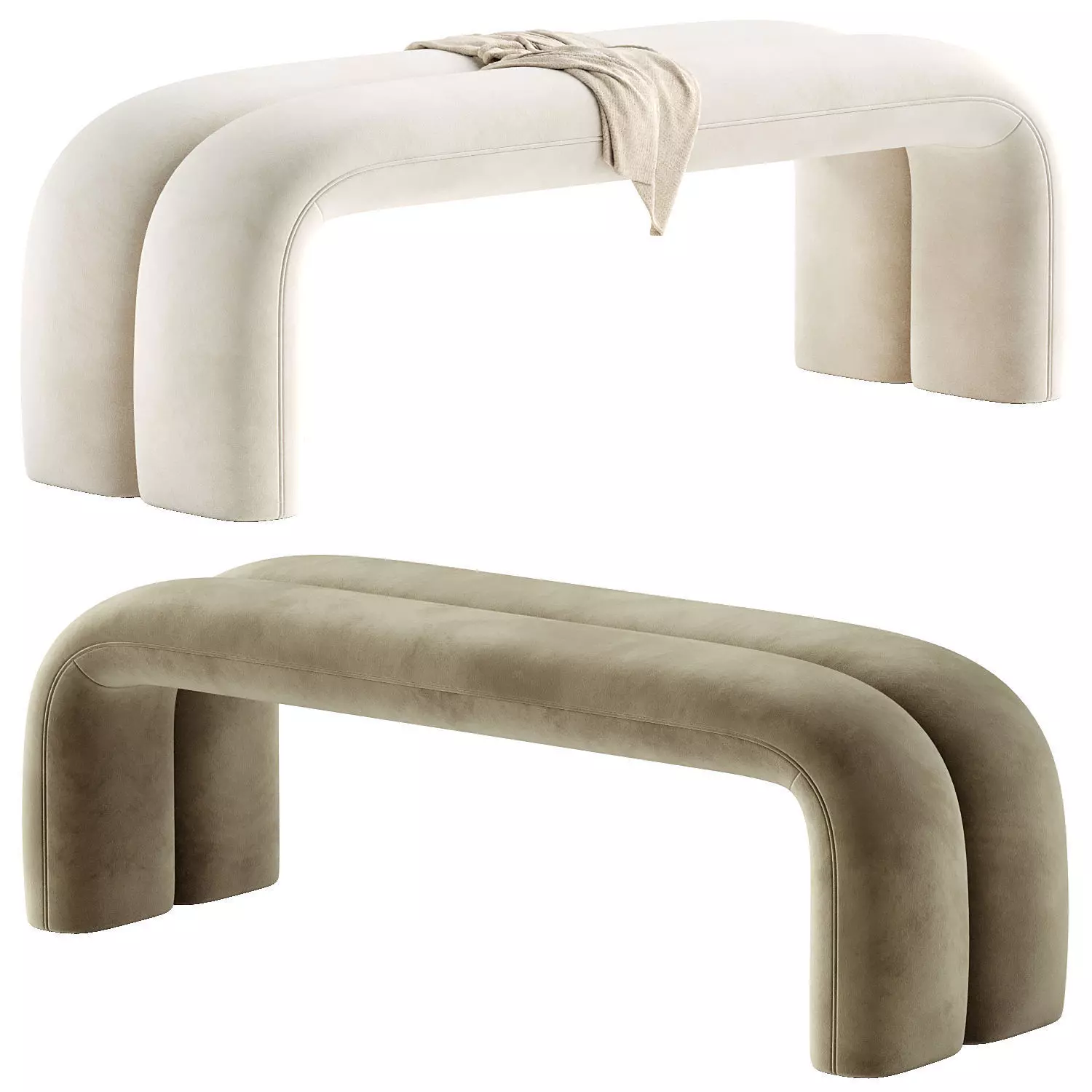 Leigh Velvet Channeled Bench 3D model_0