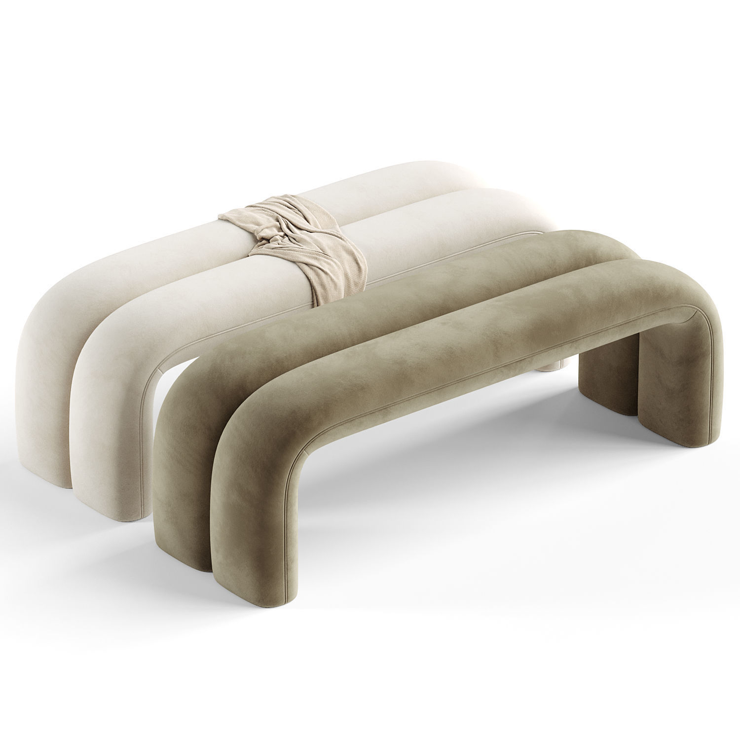 Leigh Velvet Channeled Bench 3D model_2