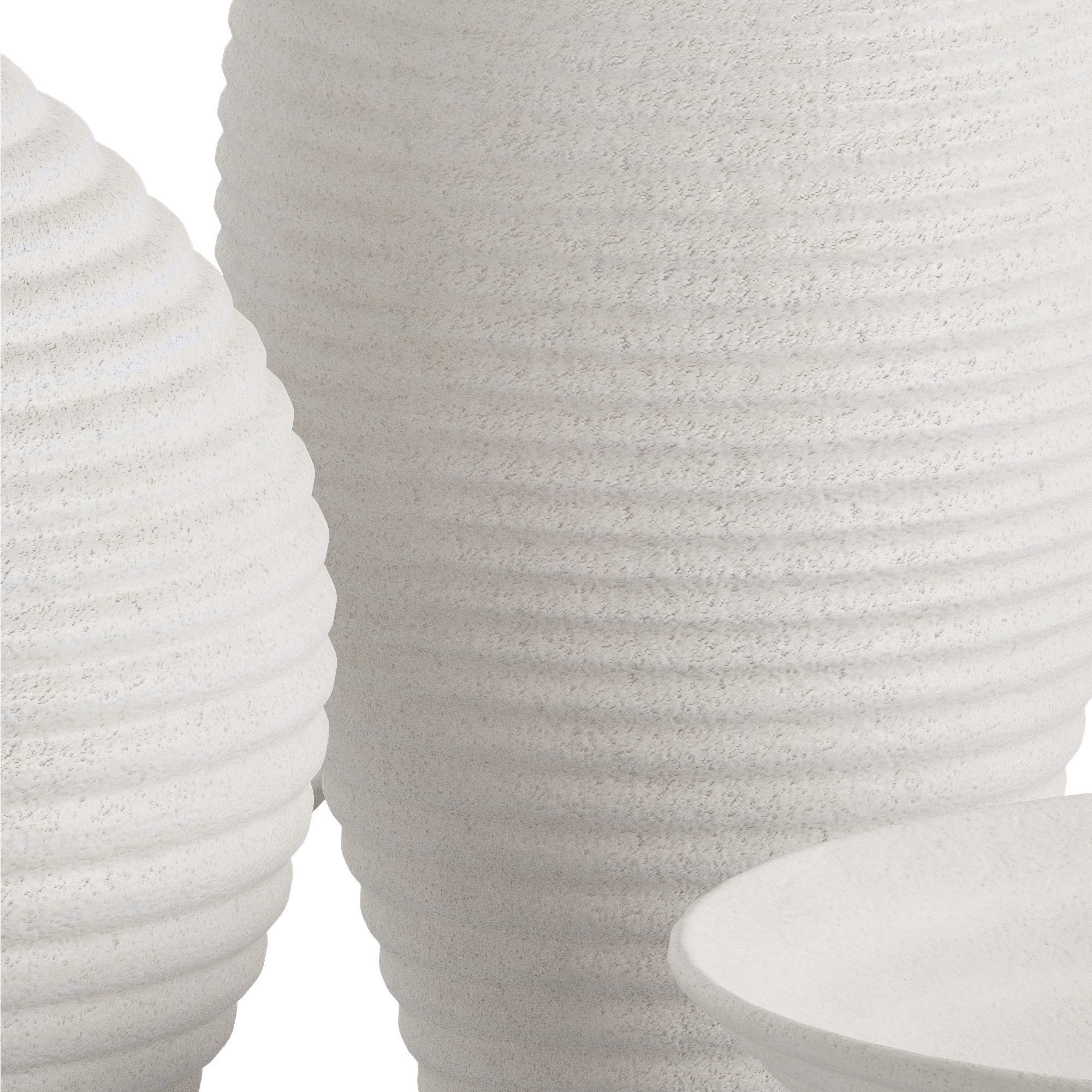 Otsu Round White Ceramic Textured Vase 3D model_1