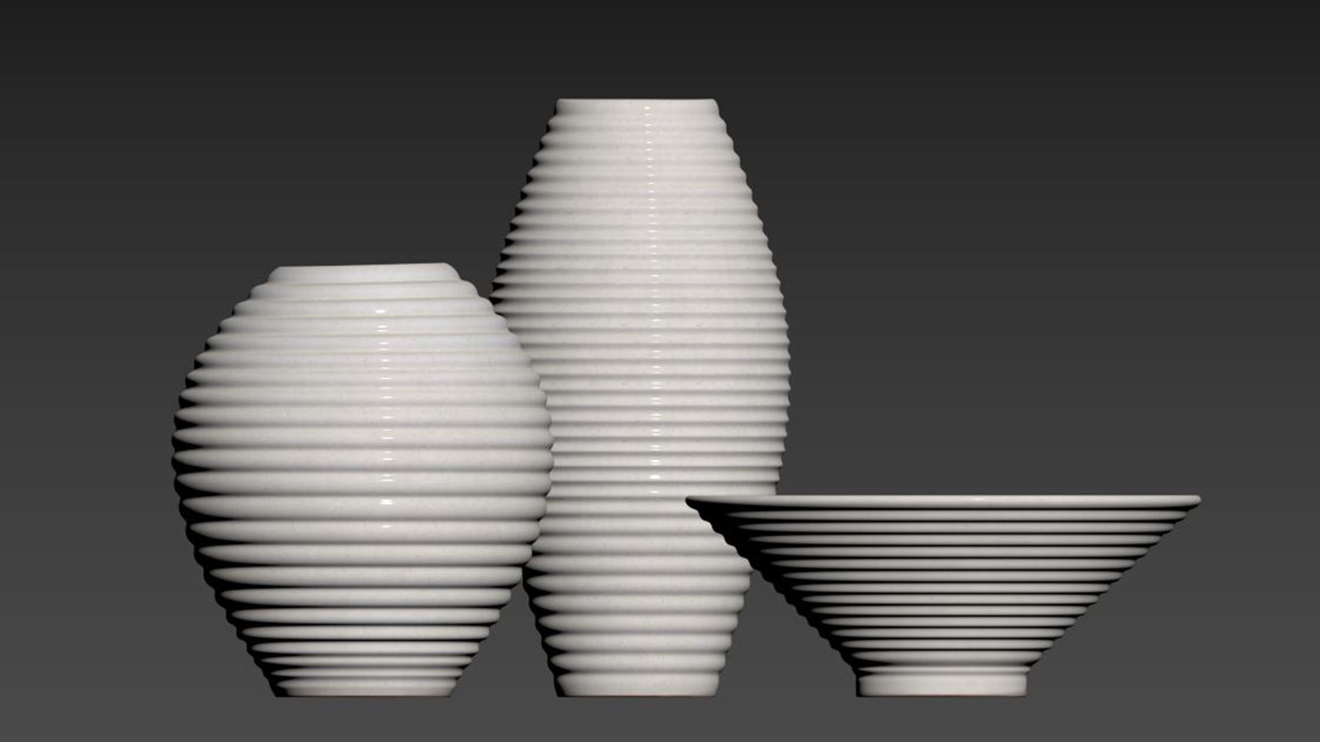 Otsu Round White Ceramic Textured Vase 3D model_4