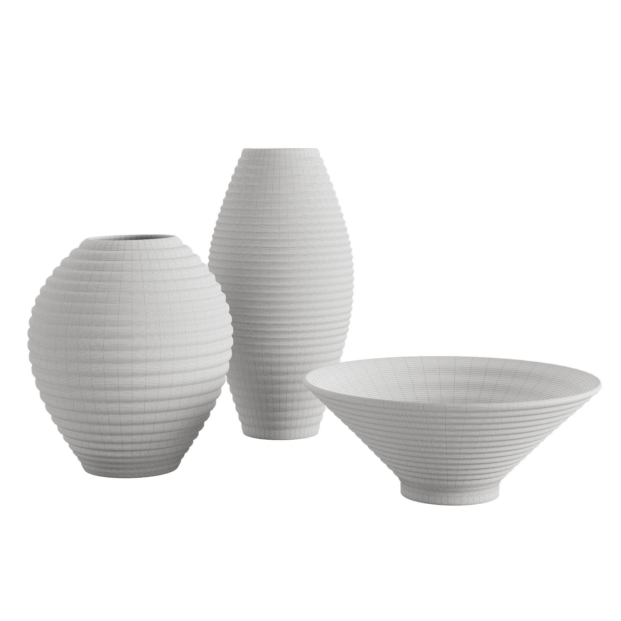 Otsu Round White Ceramic Textured Vase 3D model_3