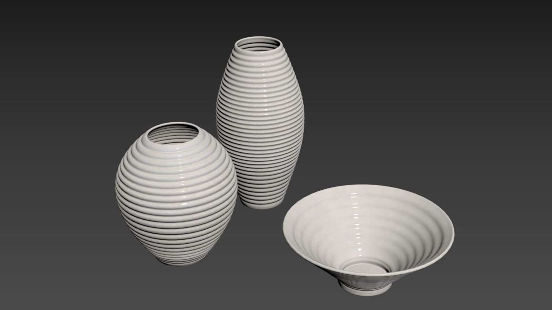 Otsu Round White Ceramic Textured Vase 3D model_5